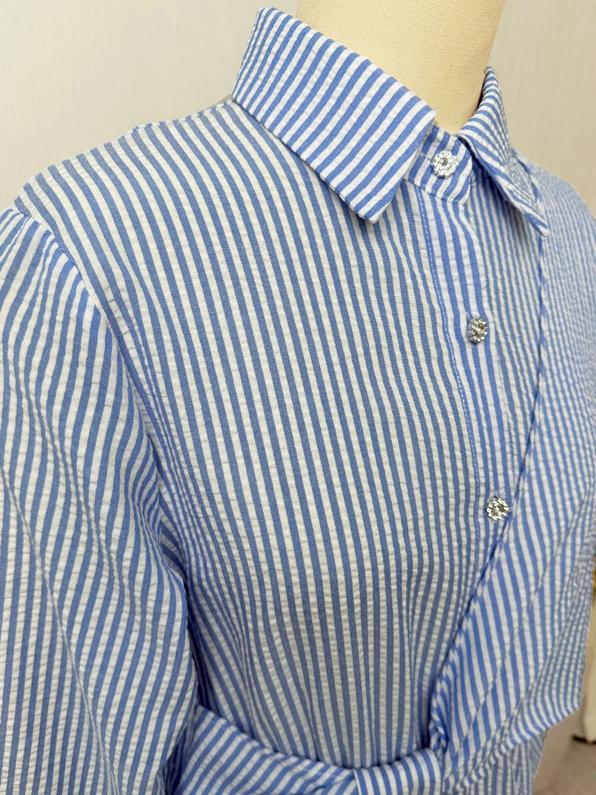 Belted Striped Modest Dress – Shirt Neckline Commute Robe - Khaki - M | AbayaVida