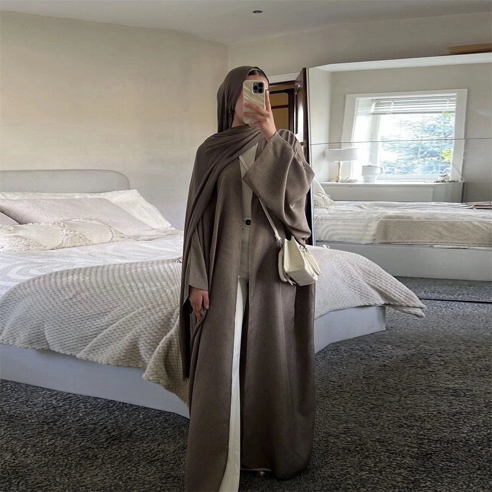 Cotton Linen Batwing Kimono Abaya for Women – Open Front Casual Cardigan Robe