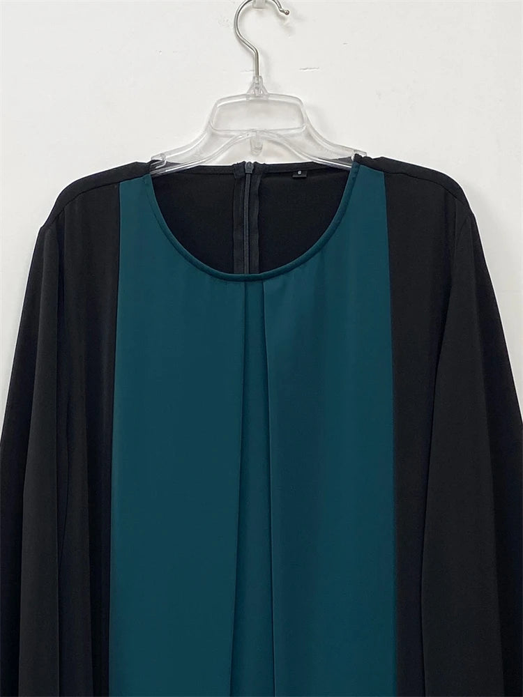 Luxury Splicing Faux Two-Piece Abaya – Zip Front Colour-Block Robe
