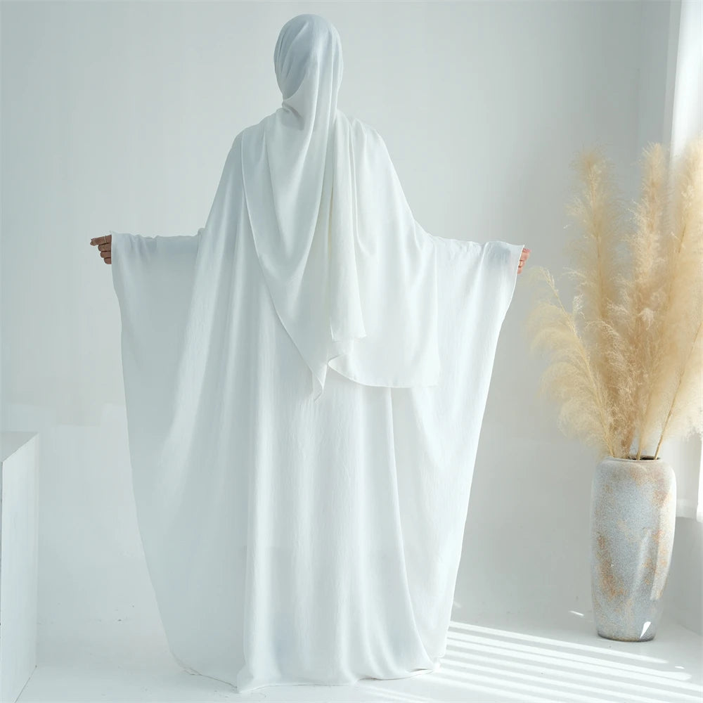 Soft Crepe Khimar Batwing Set with Hijab – Pullover Prayer Dress - Blue with hijab - M | AbayaVida