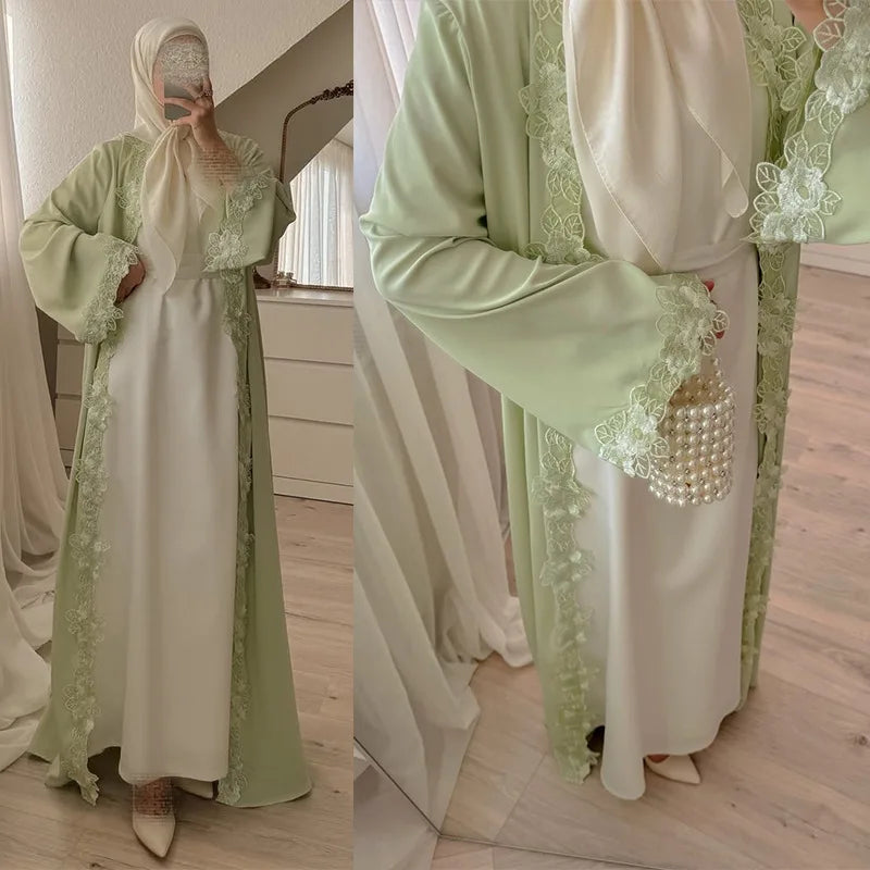 Embroidered Eid Cardigan Robe – Open Front Party Abaya in Green | AbayaVida