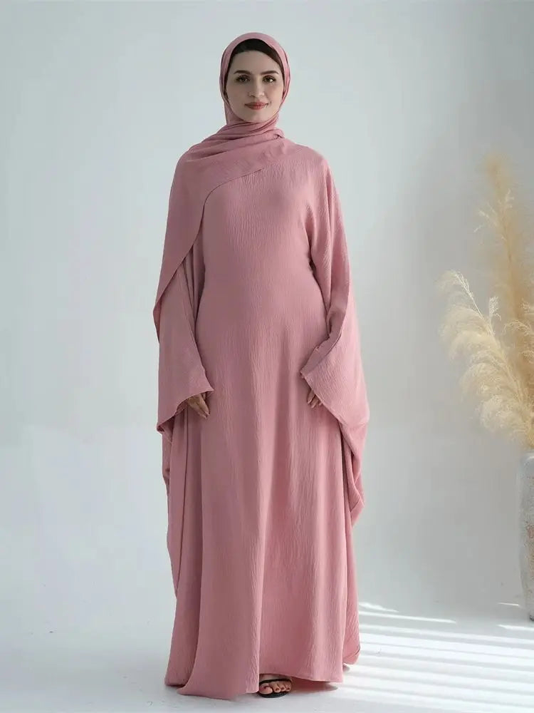 Soft Crepe Khimar Batwing Set with Hijab – Pullover Prayer Dress | AbayaVida