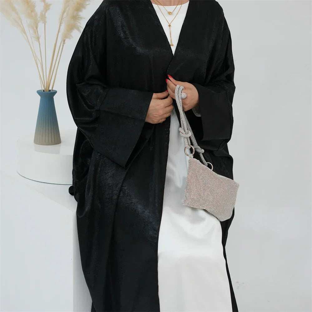 Shiny Satin Open Abaya - Abaya Vida