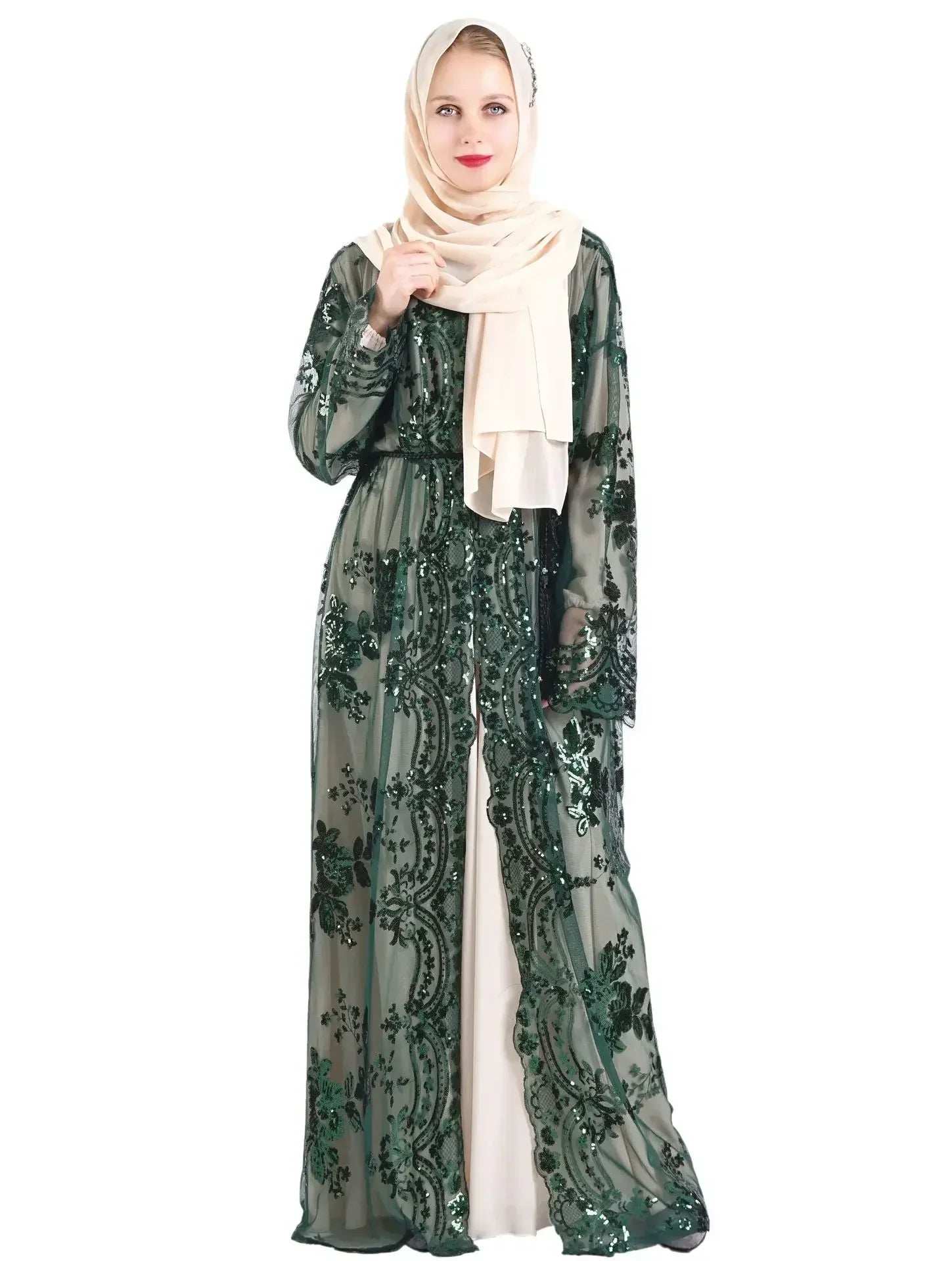Belted Embroidered Abaya - Abaya Vida