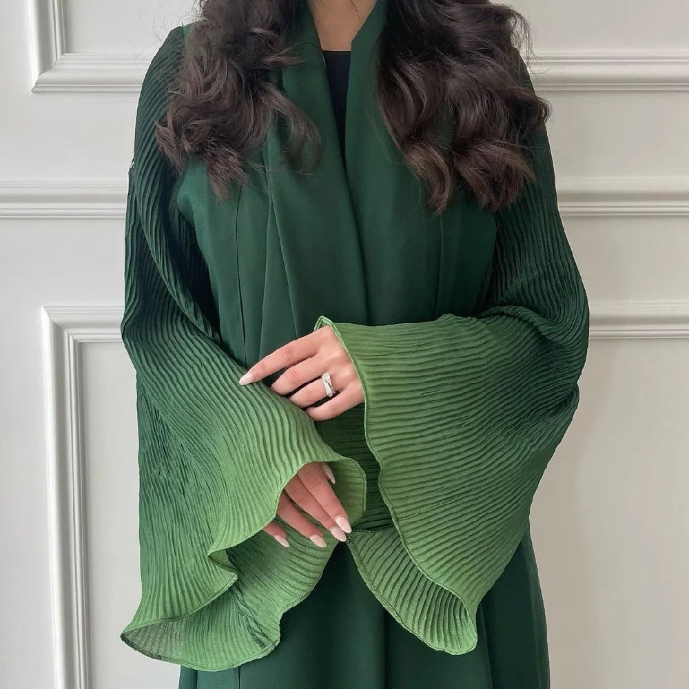 Ramadan Open Abaya – Jewel Tone Robe with Patch Detailing