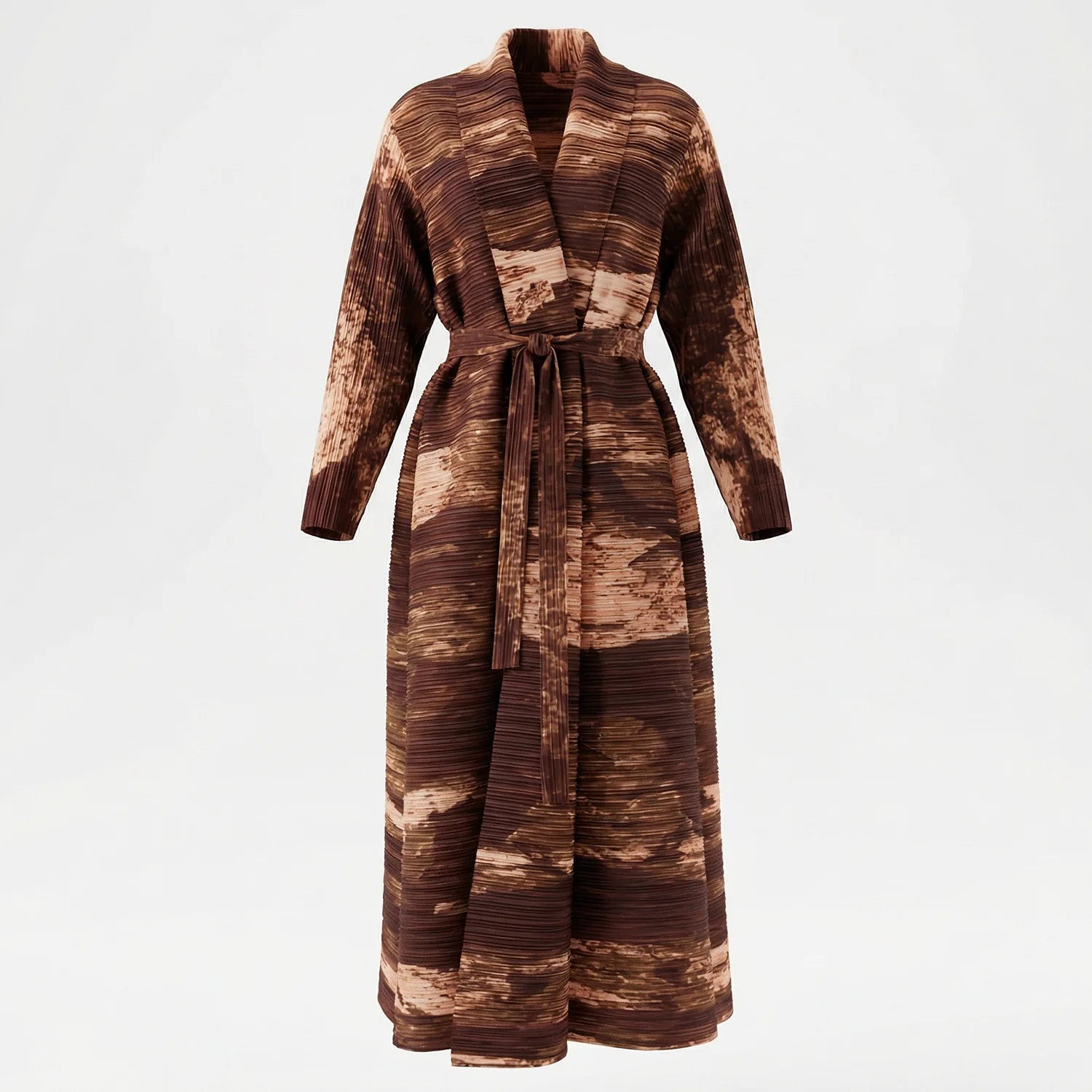 Pleated Stand Collar Abaya – Chic Open Front Robe, One Size