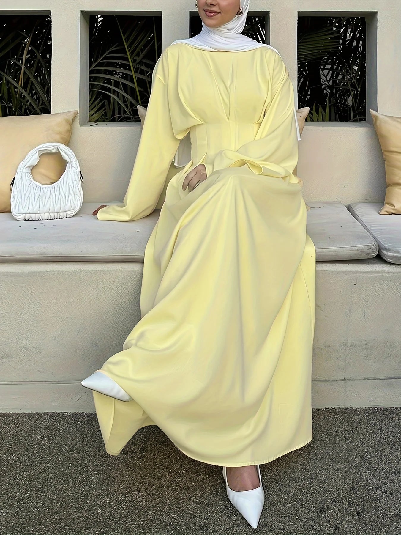 Ethnic Tie-Waist Zip Dress – Elegant Flare Sleeve Robe - Size S | AbayaVida