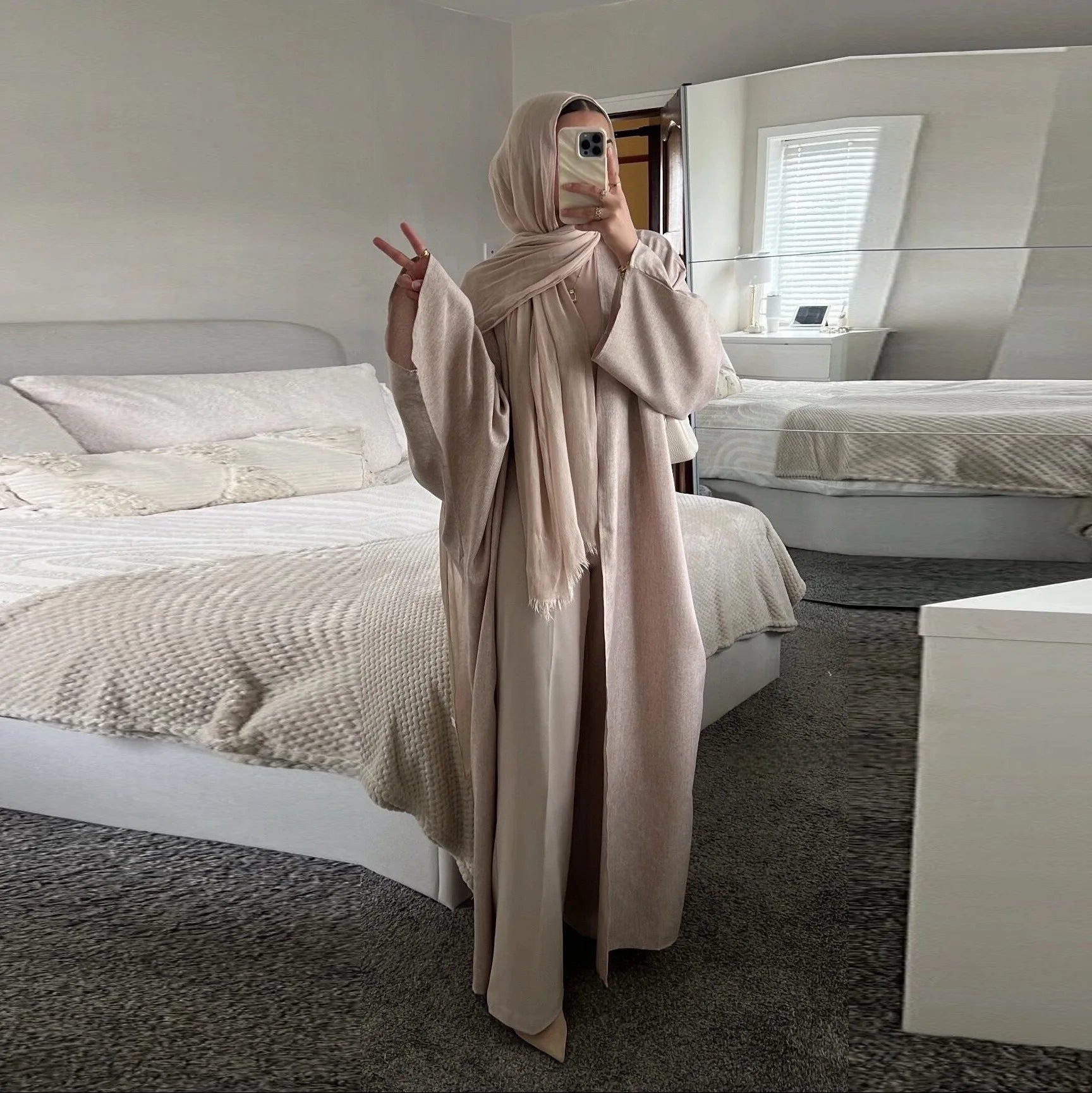 Eid Cardigan Robe – Wide Draped Open Front Abaya - Gray | AbayaVida
