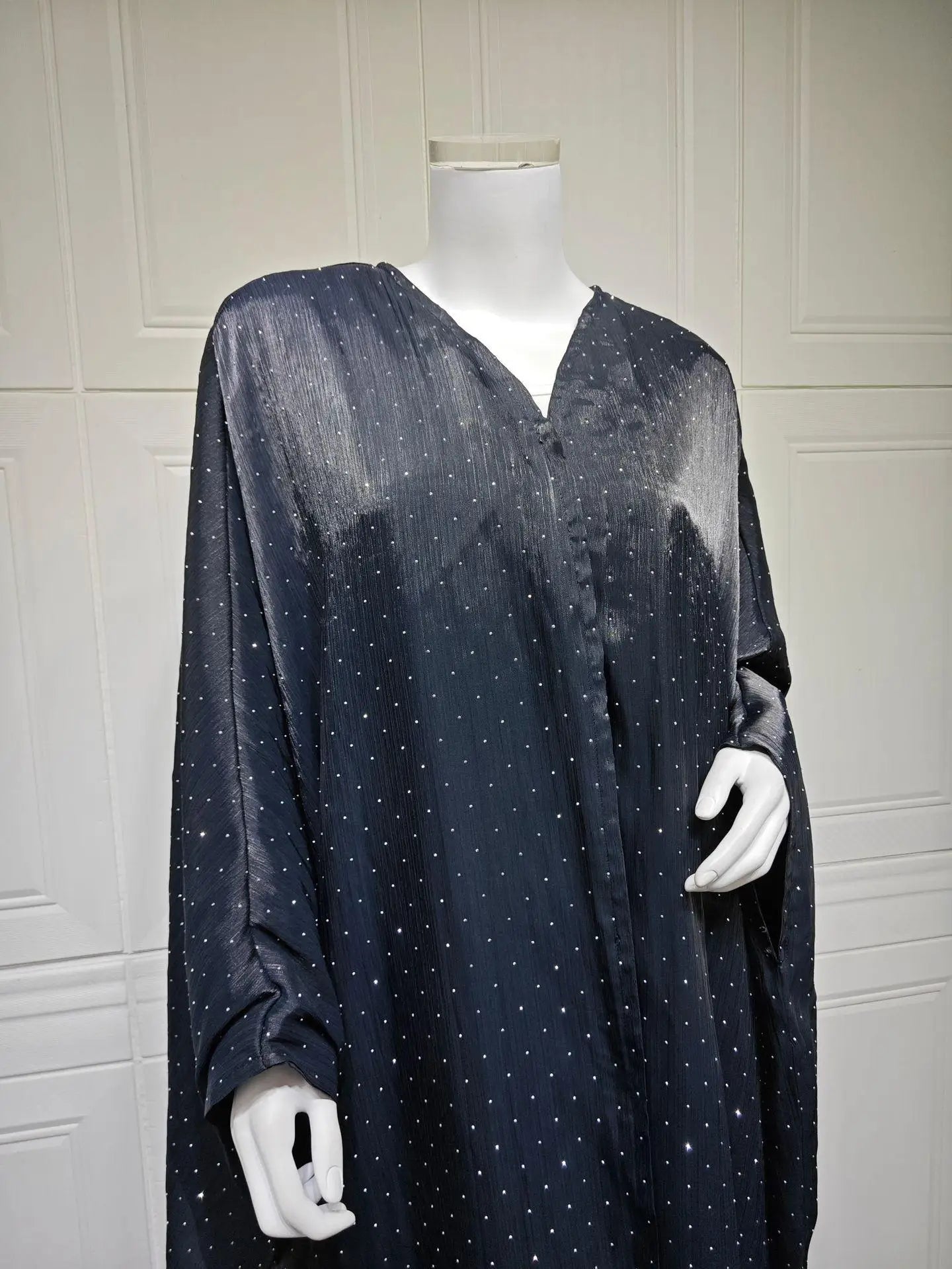 Luxurious Rhinestone Abaya Set with Headscarf – Draped Kaftan, One Size | AbayaVida