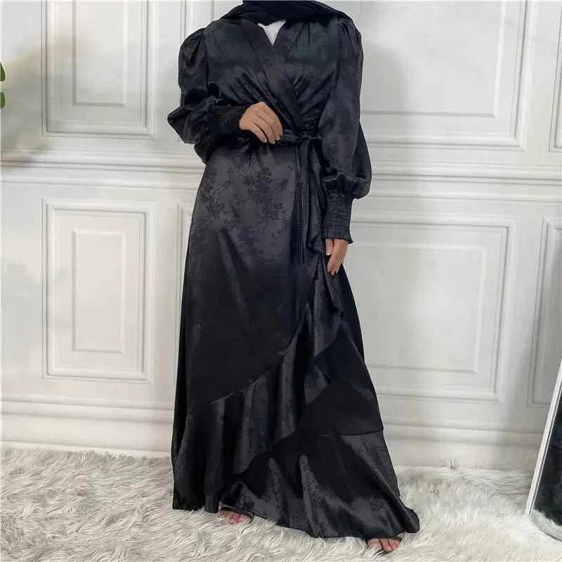 Eid Satin Ruffle Abaya - Abaya Vida