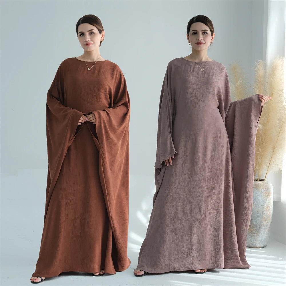 Soft Crepe Khimar Batwing Set with Hijab – Pullover Prayer Dress - Coffee with hijab - XL | AbayaVida