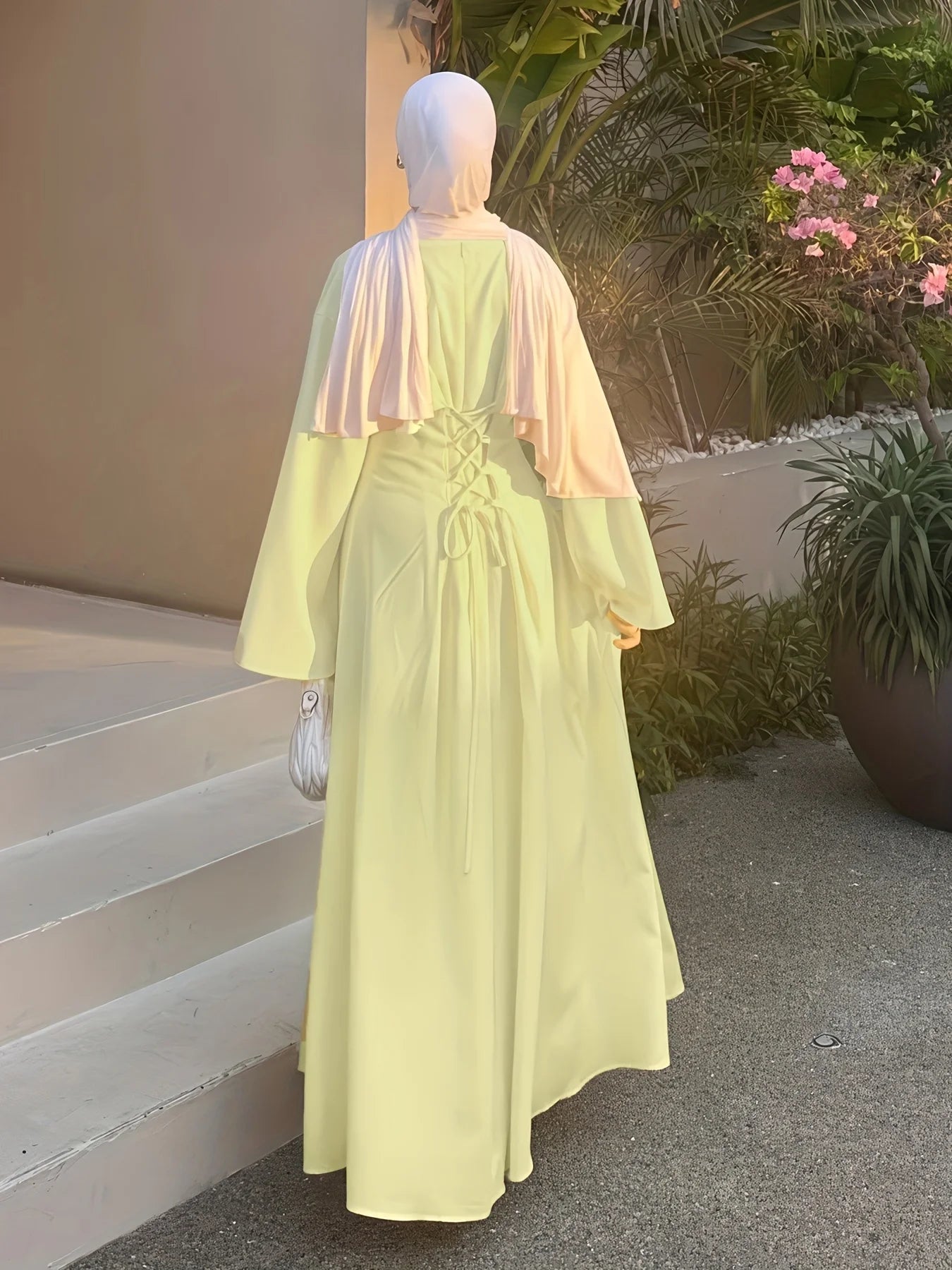 Ethnic Tie-Waist Zip Dress – Elegant Flare Sleeve Robe - Size M | AbayaVida