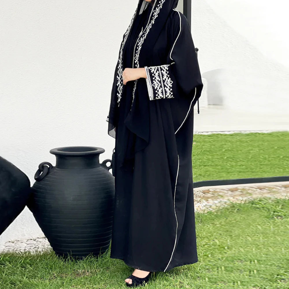 Classic Embroidered Abaya – Loose Maxi Dress, One Size (Hijab Sold Separately) | AbayaVida