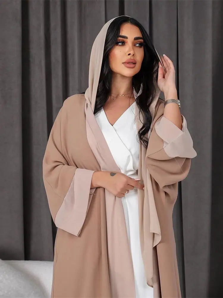 White & Khaki Kimono Abaya for Women – Open Front Cardigan Robe