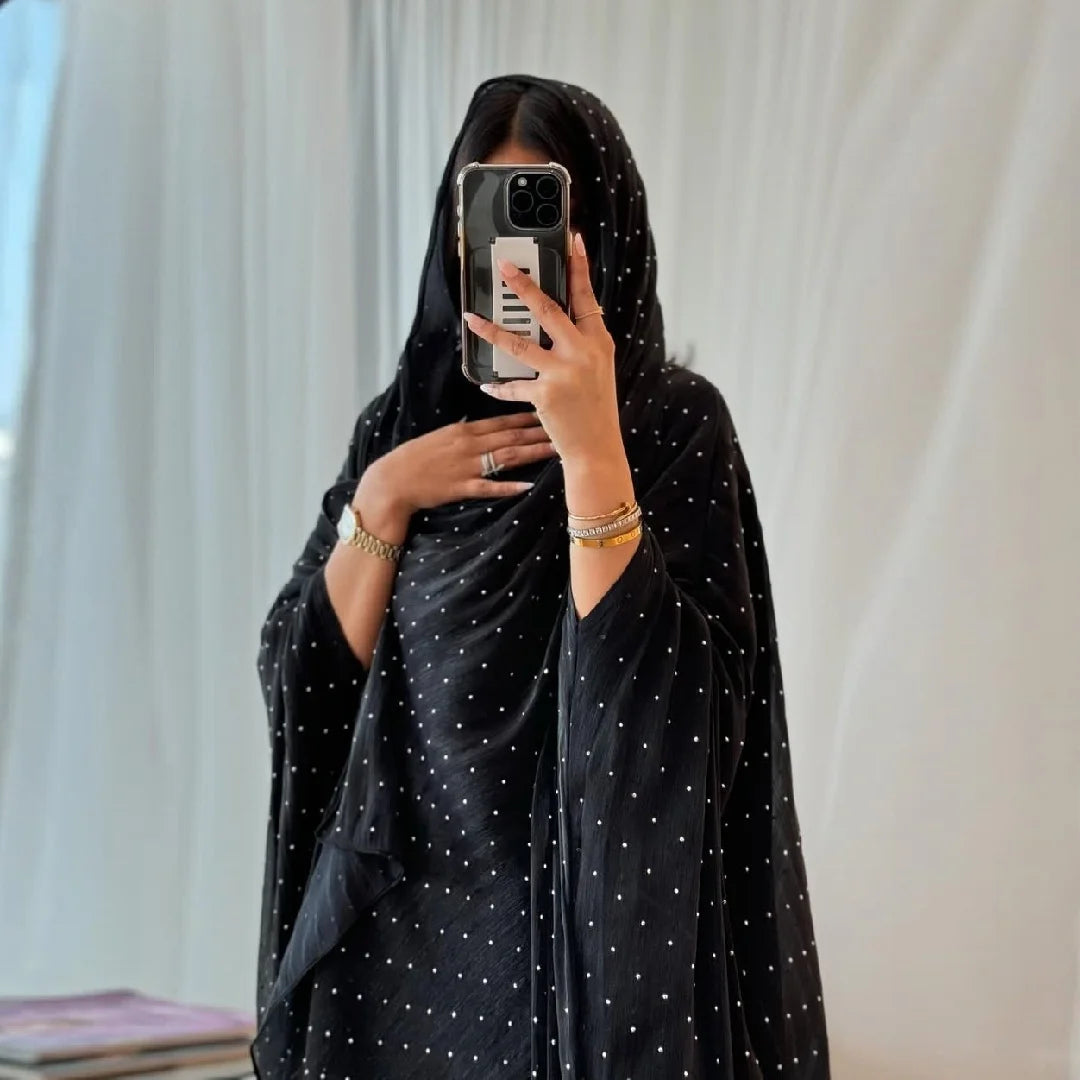 Wave Point Open Kimono Abaya – Black Layering Robe