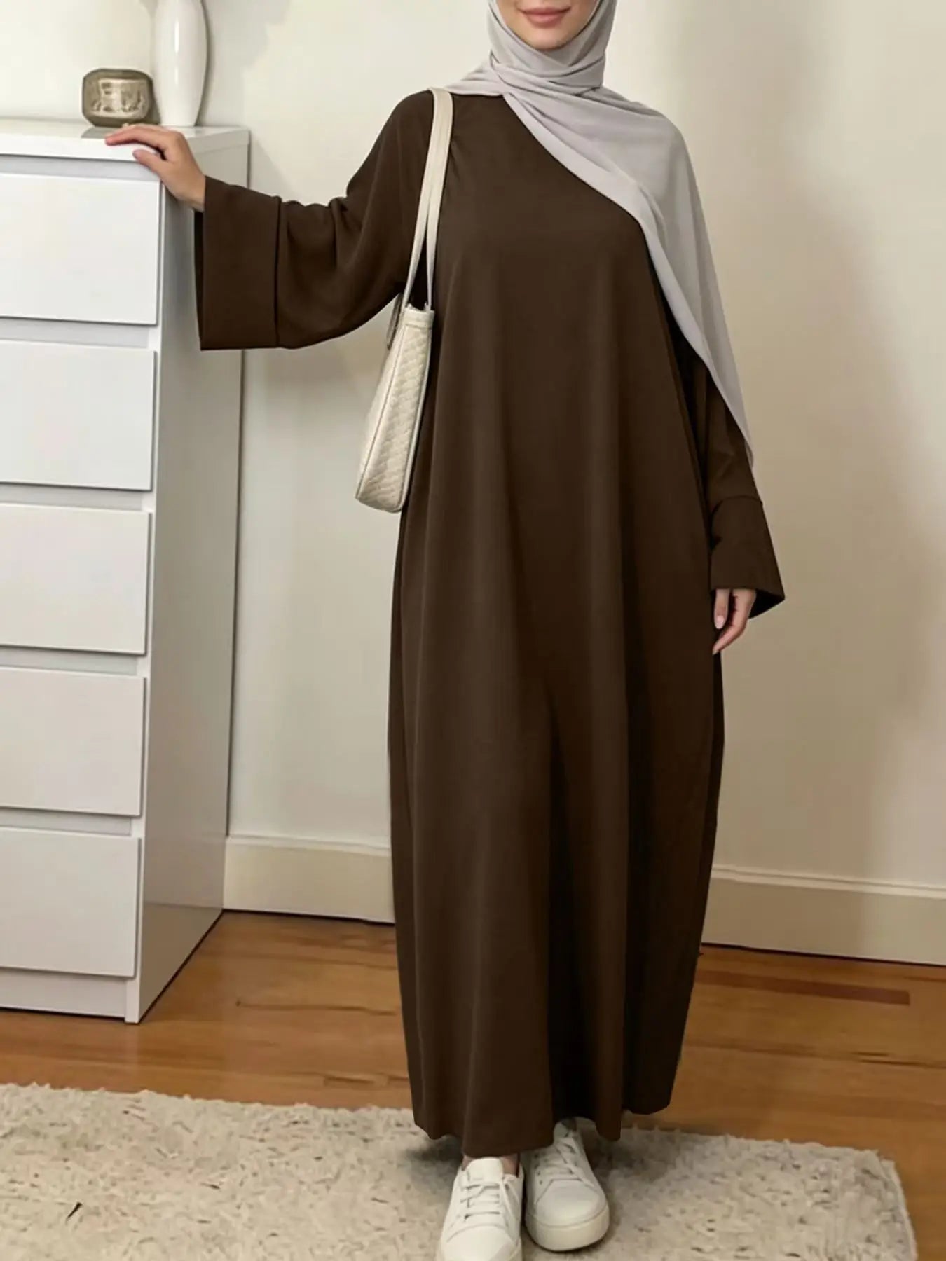 Solid Colour Maxi Abaya for Women – Loose Fit Long Sleeve Prayer Robe