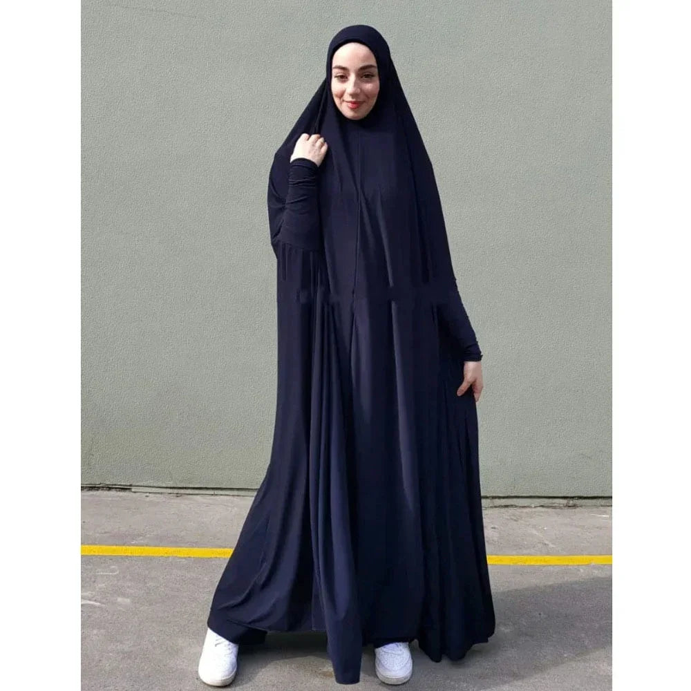 Full Cover Bat Sleeve Hooded Abaya – Pullover Prayer Gown - 07 Beige - S | AbayaVida