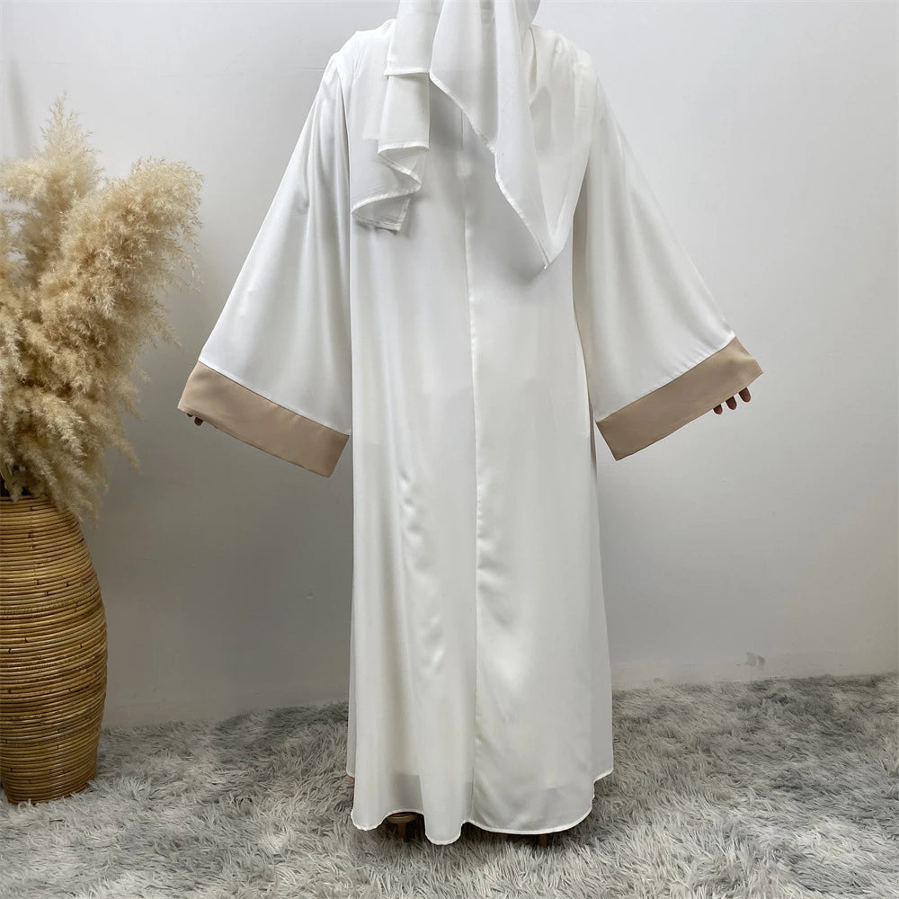 Luxury Splicing Faux Two-Piece Abaya – Zip Front Colour-Block Robe