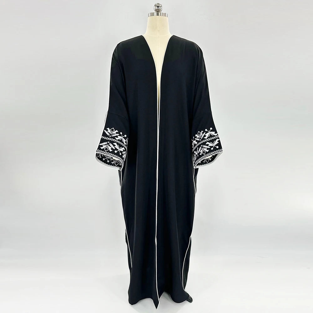 Classic Embroidered Abaya – Loose Maxi Dress, One Size (Hijab Sold Separately) | AbayaVida