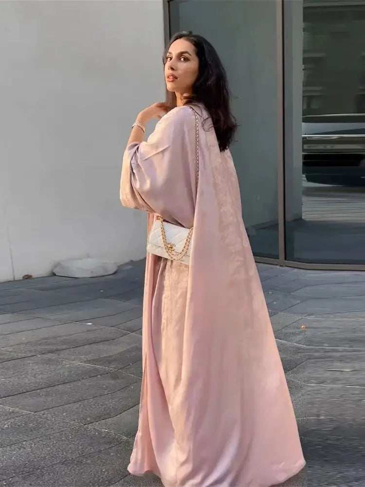 Shiny Satin Open Abaya - Abaya Vida