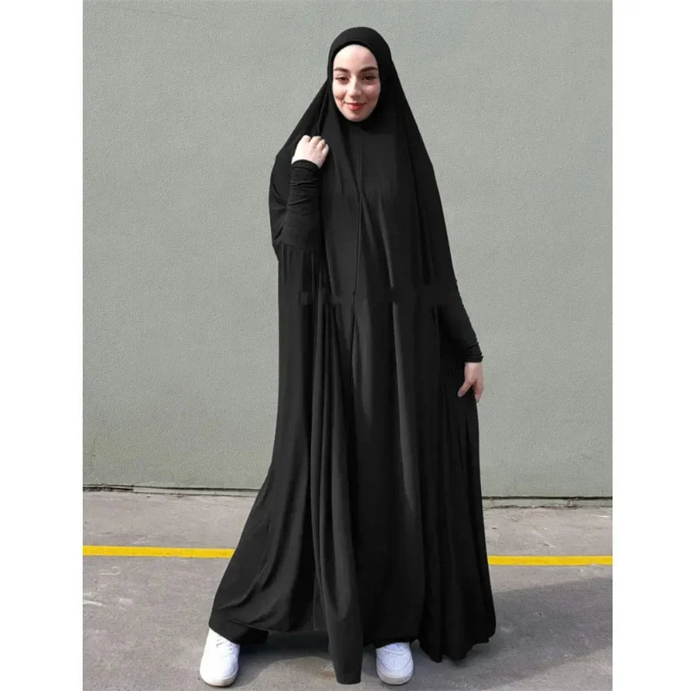 Full Cover Bat Sleeve Hooded Abaya – Pullover Prayer Gown - Light Gray Purple - M | AbayaVida