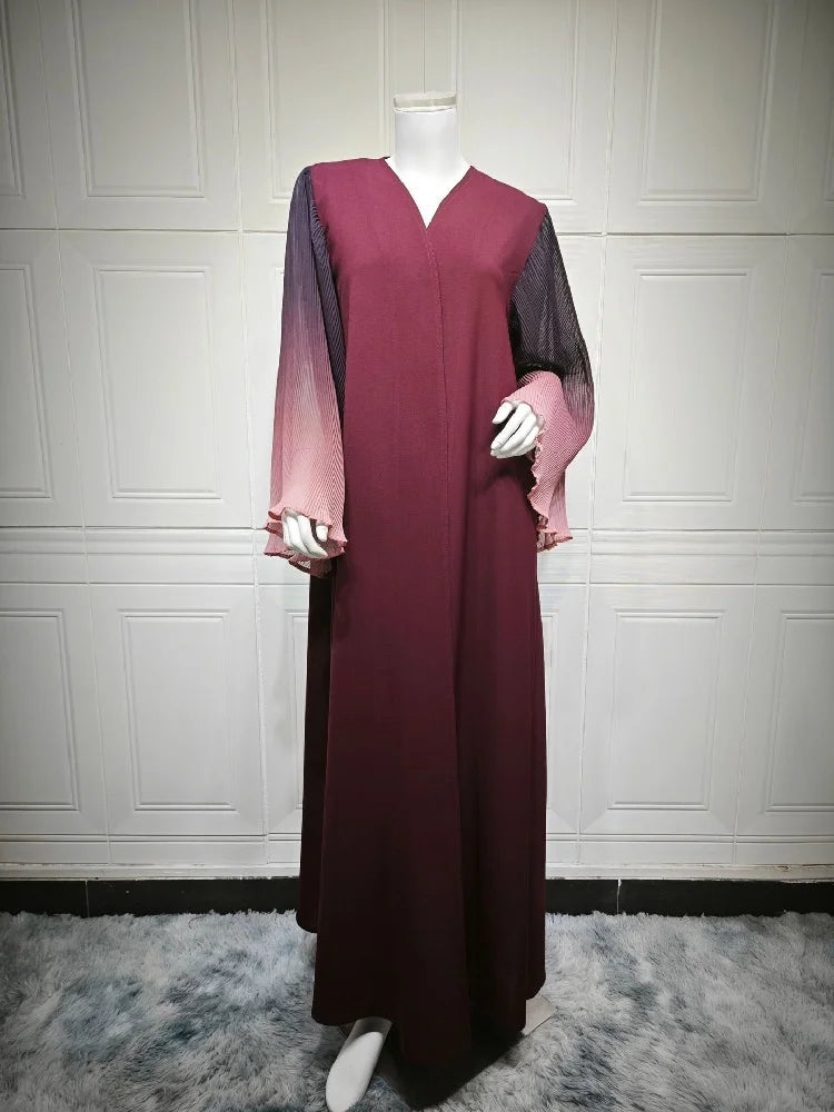 Ramadan Open Abaya – Jewel Tone Robe with Patch Detailing