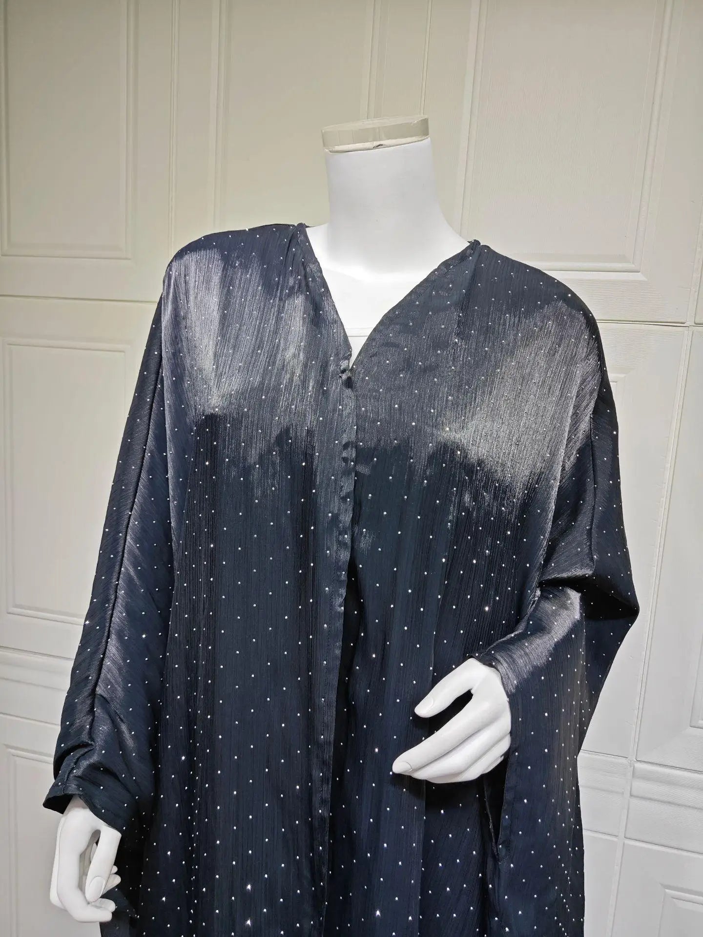 Luxurious Rhinestone Abaya Set with Headscarf – Draped Kaftan, One Size | AbayaVida