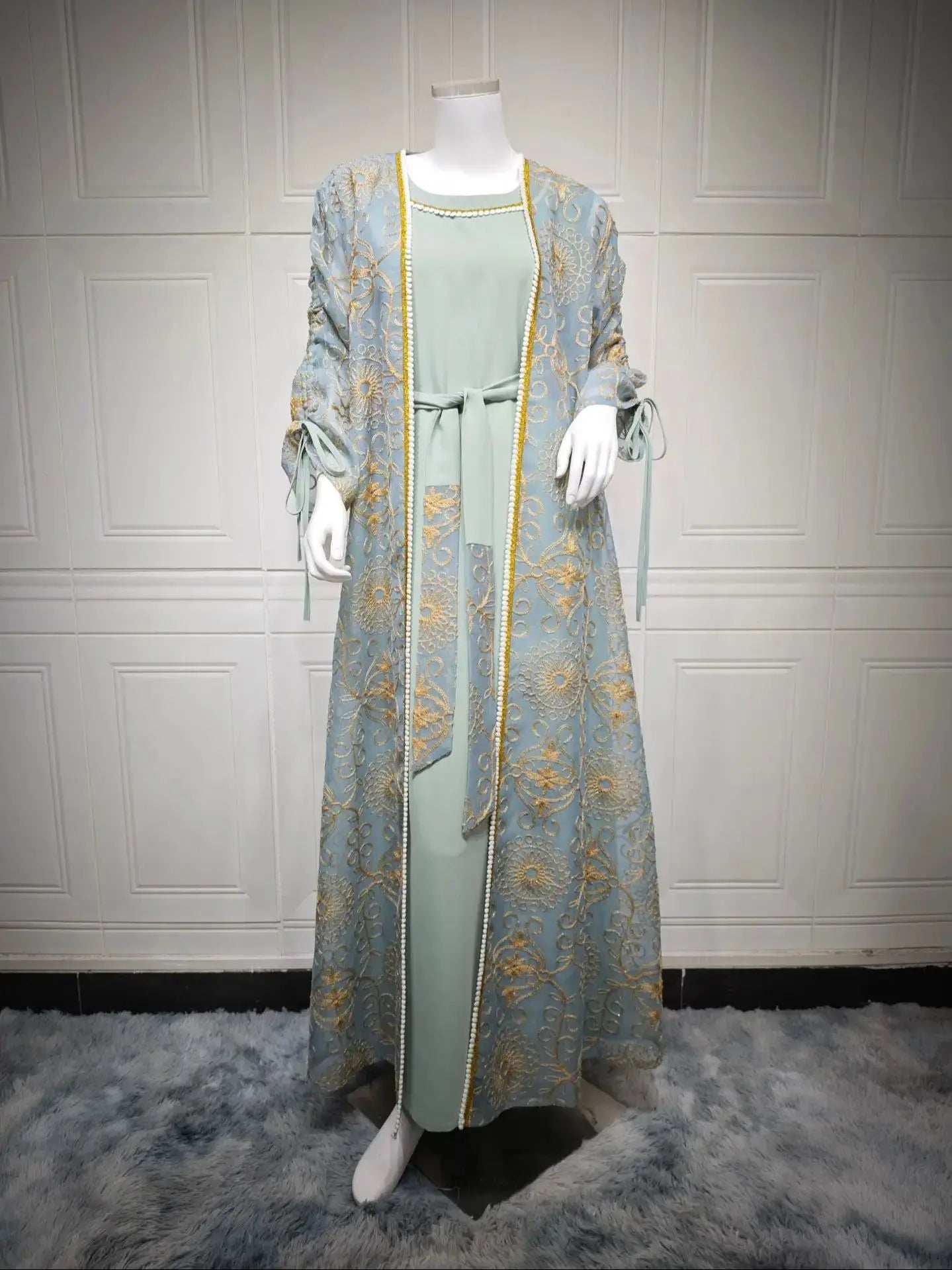 Green Floral Embroidered Abaya - Abaya Vida