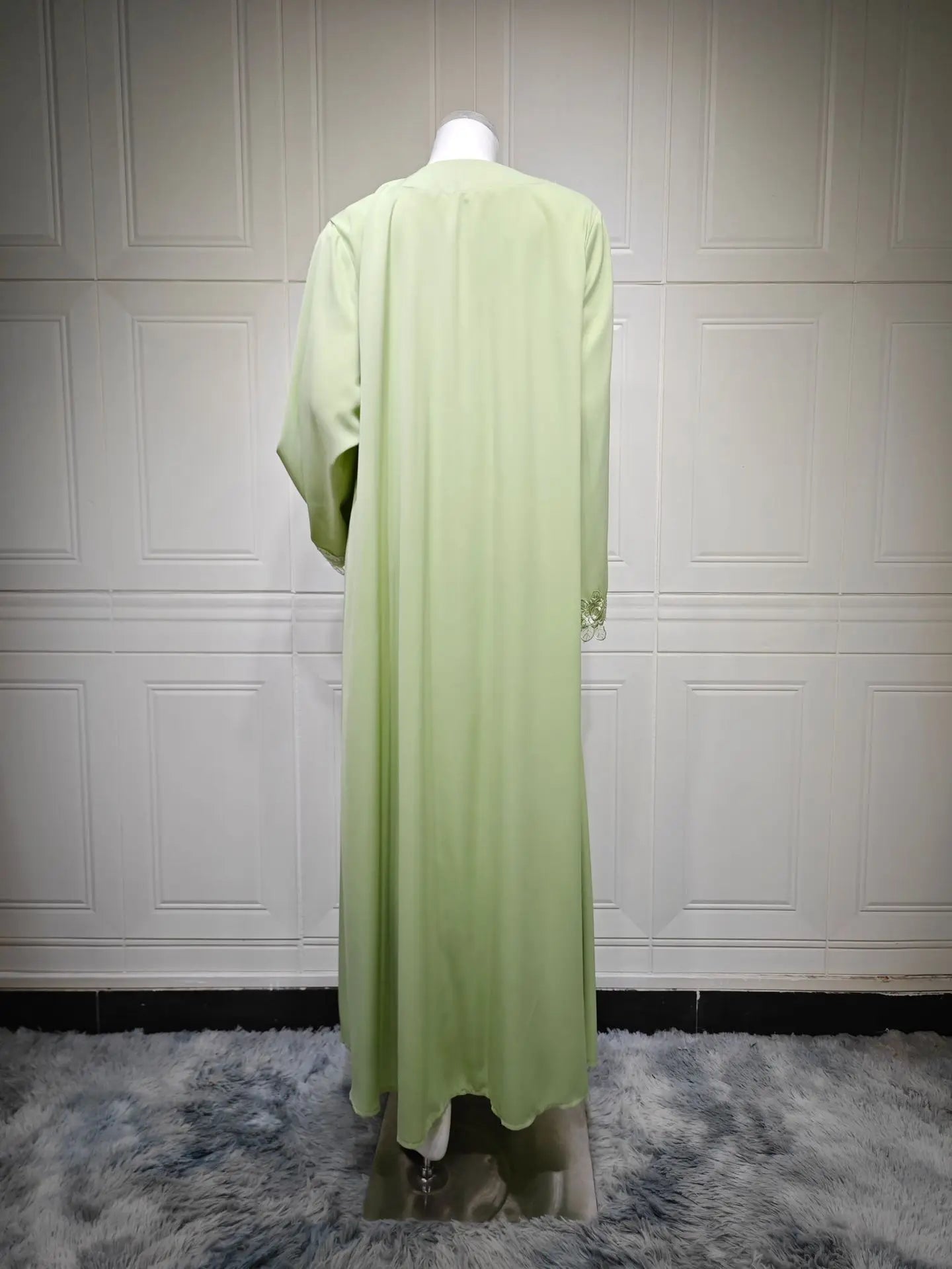 Embroidered Eid Cardigan Robe – Open Front Party Abaya in Green | AbayaVida