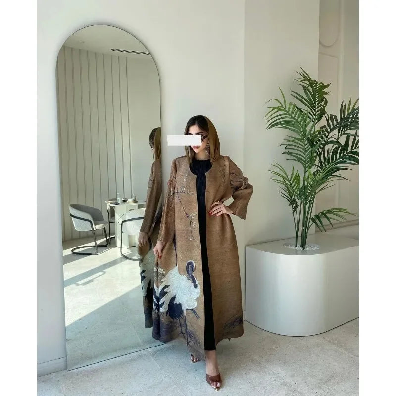 Vintage Trench-Style Abaya Cardigan – Adjustable Waist Robe, One Size | AbayaVida
