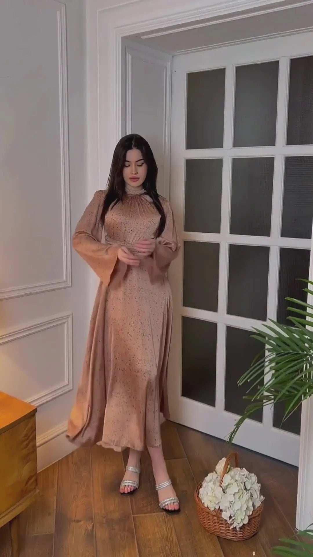 Printed Satin Lace Abaya - Abaya Vida