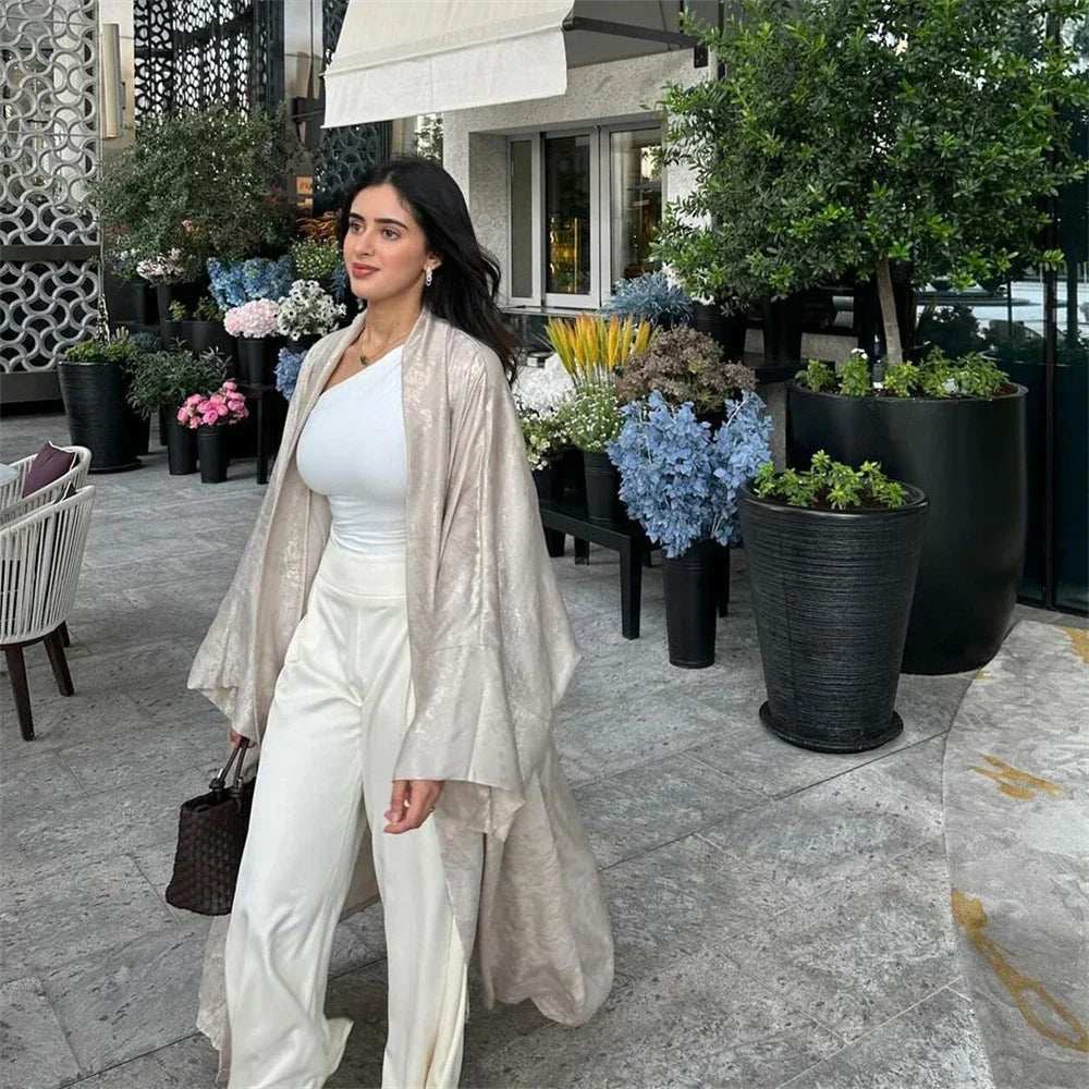 Shiny Satin Open Abaya - Abaya Vida