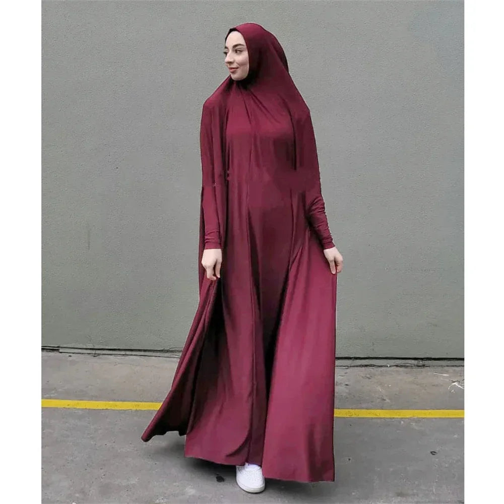 Full Cover Bat Sleeve Hooded Abaya – Pullover Prayer Gown - Teal - M | AbayaVida