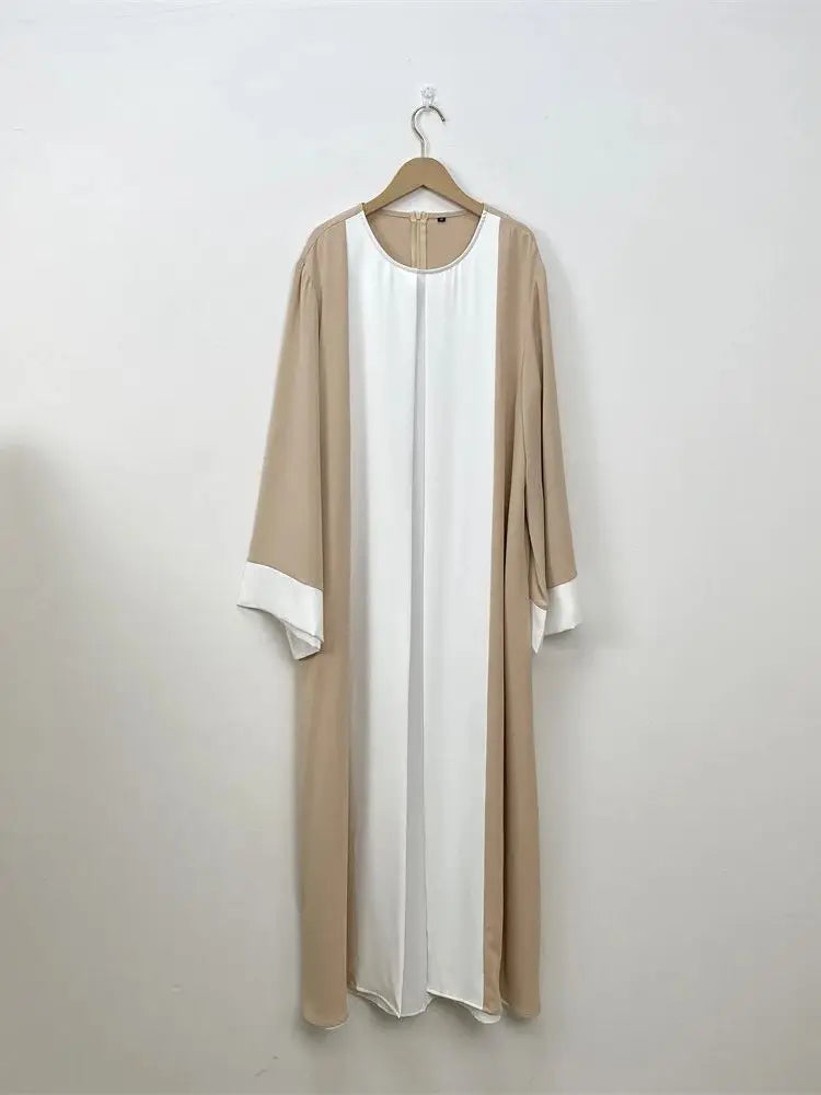 Luxury Splicing Faux Two-Piece Abaya – Zip Front Colour-Block Robe