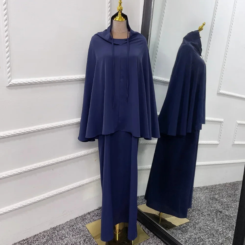 Hooded Two-Piece Prayer Dress Set – Maxi Abaya with Built-In Hood