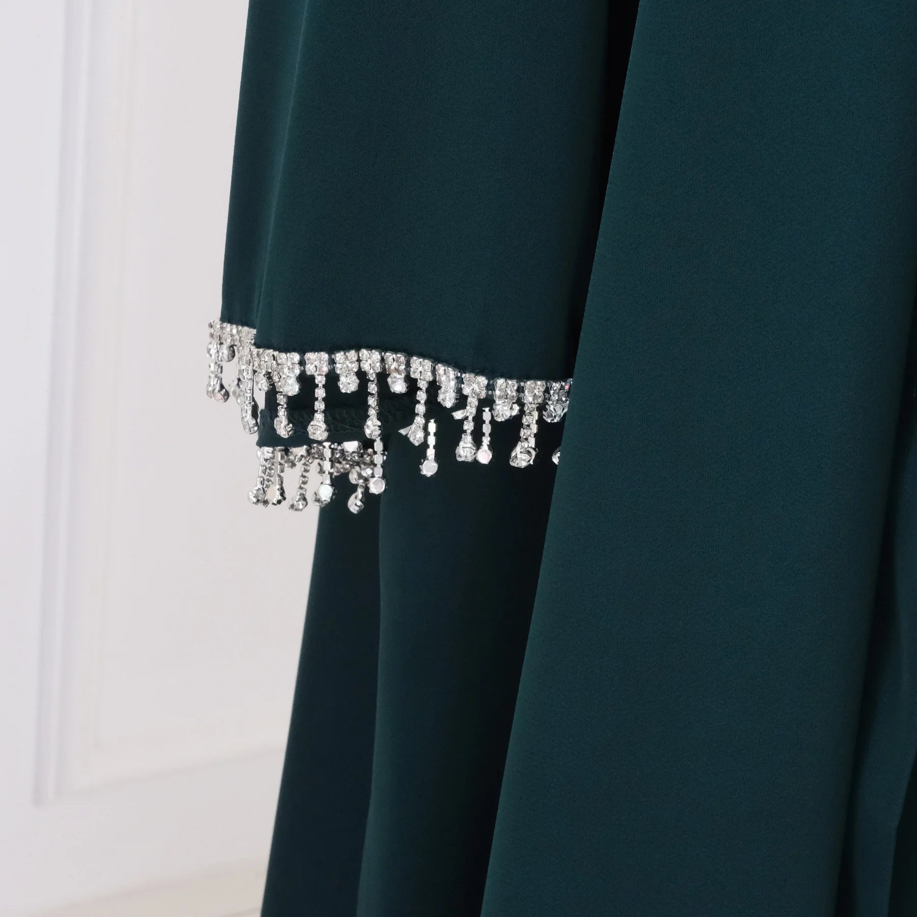 Nida Crystal Chain Evening Set – Cardigan, Dress & Chain | AbayaVida