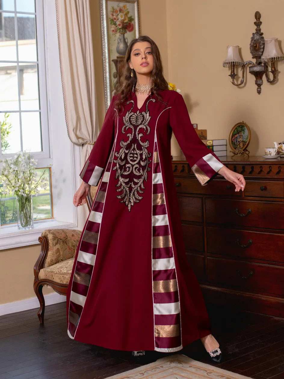 Embroidered Stripe Abaya - Abaya Vida