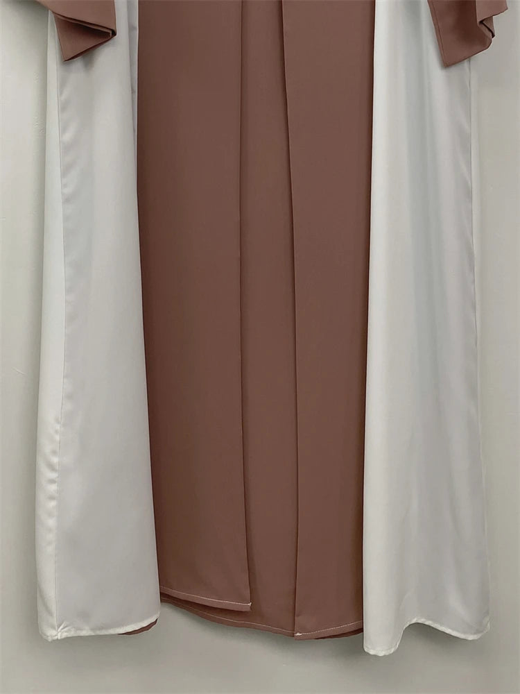 Luxury Splicing Faux Two-Piece Abaya – Zip Front Colour-Block Robe