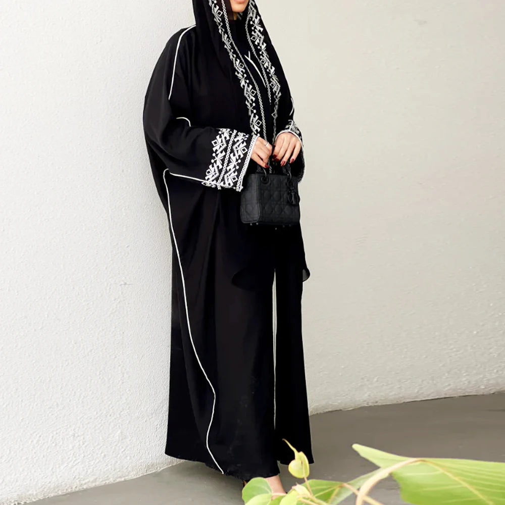Classic Embroidered Abaya – Loose Maxi Dress, One Size (Hijab Sold Separately) | AbayaVida