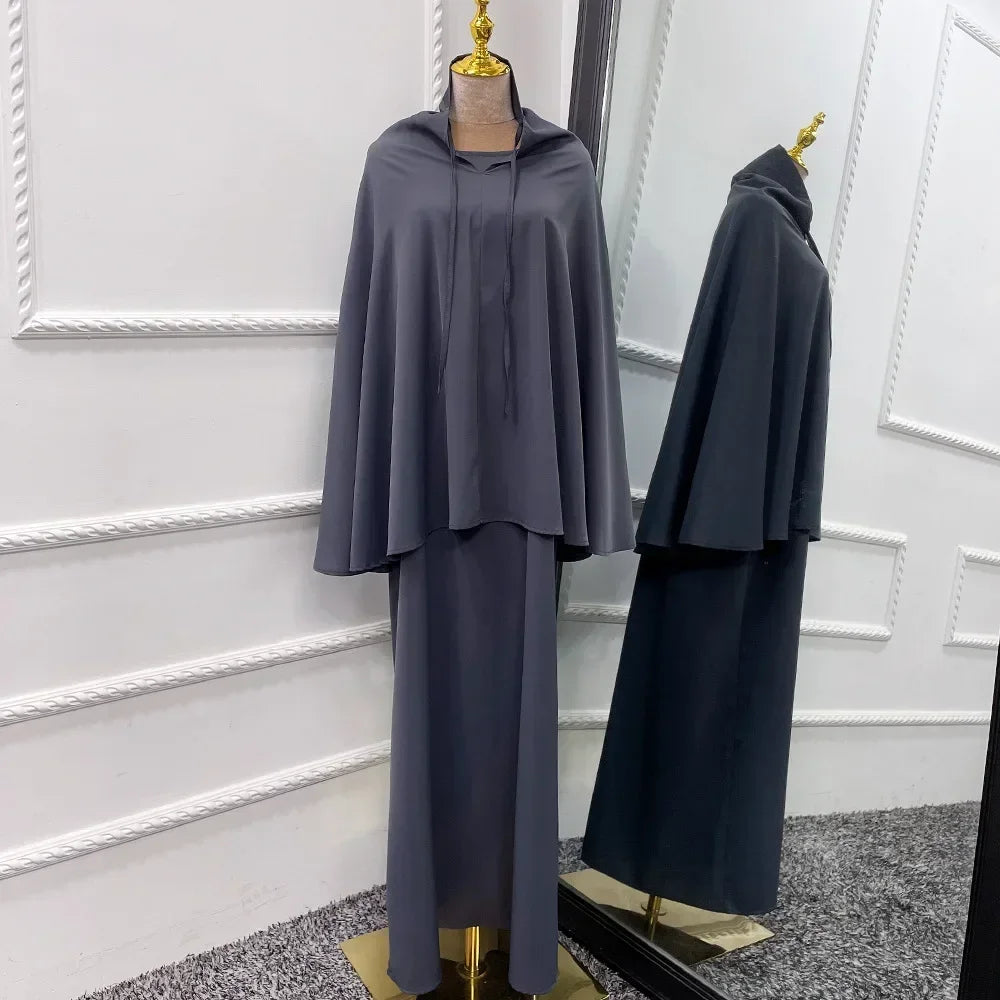 Hooded Two-Piece Prayer Dress Set – Maxi Abaya with Built-In Hood