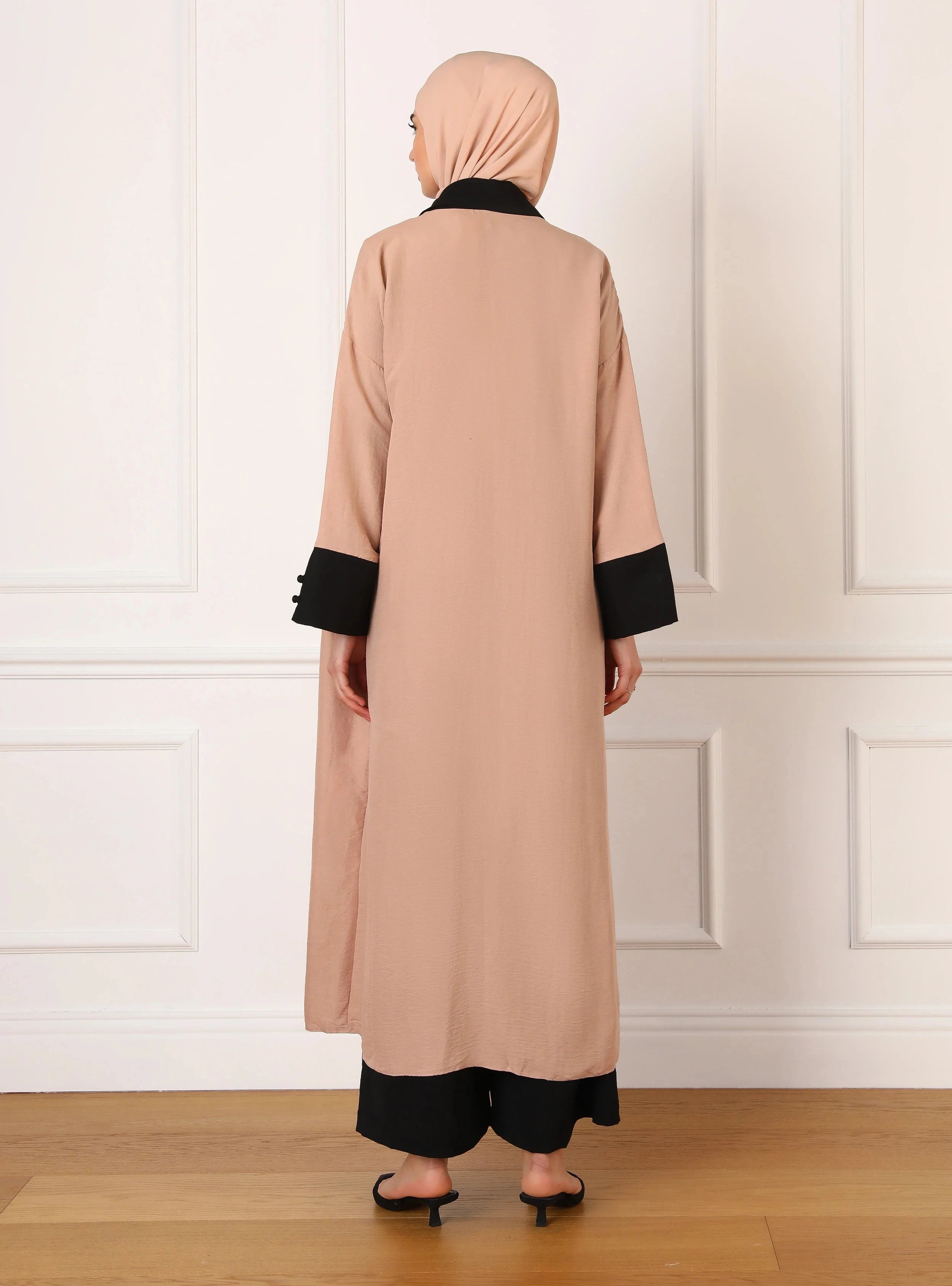 Pink Patchwork Abaya Cardigan – Open Front Robe | AbayaVida