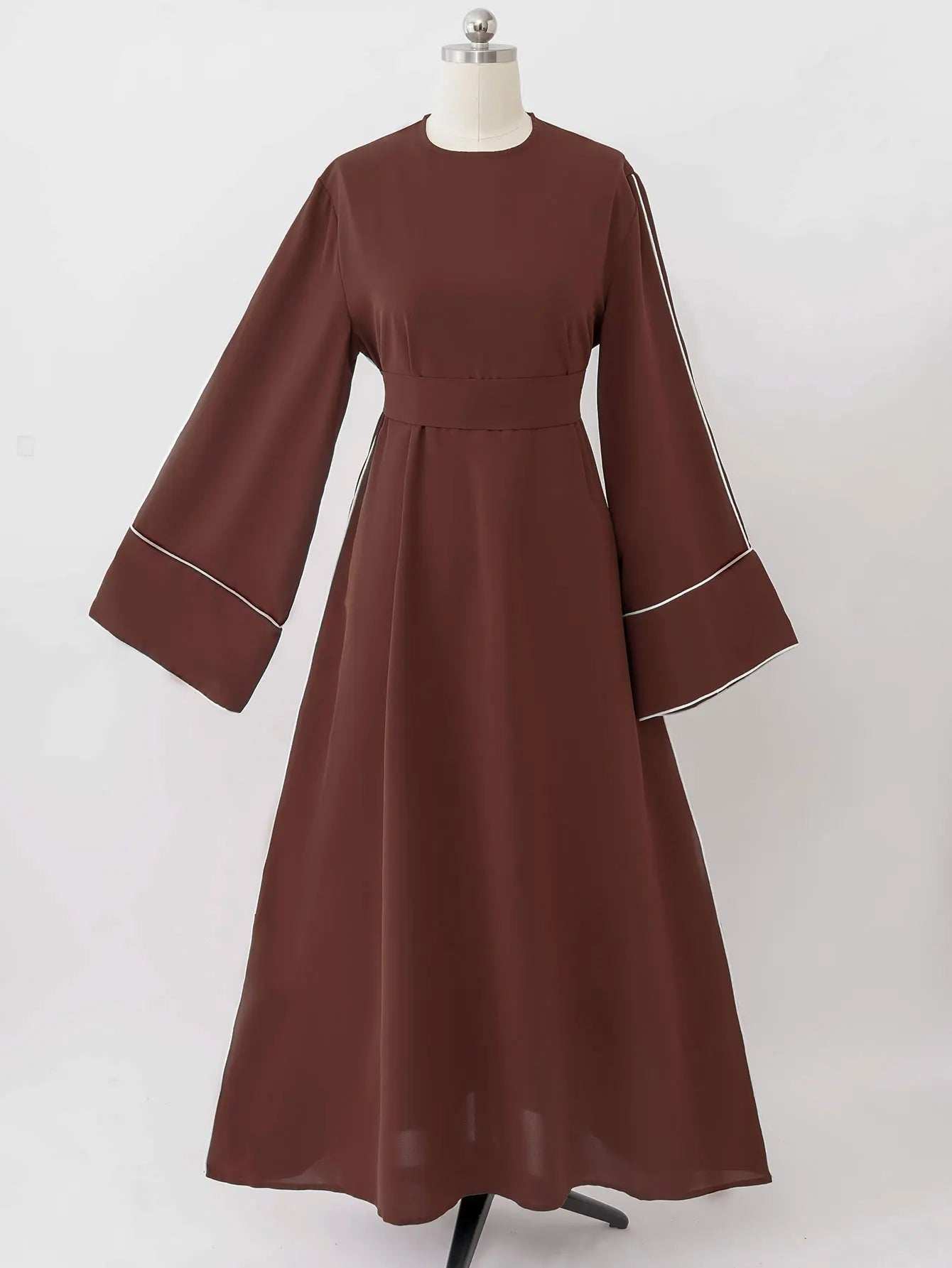 Brown Belted Abaya - Abaya Vida