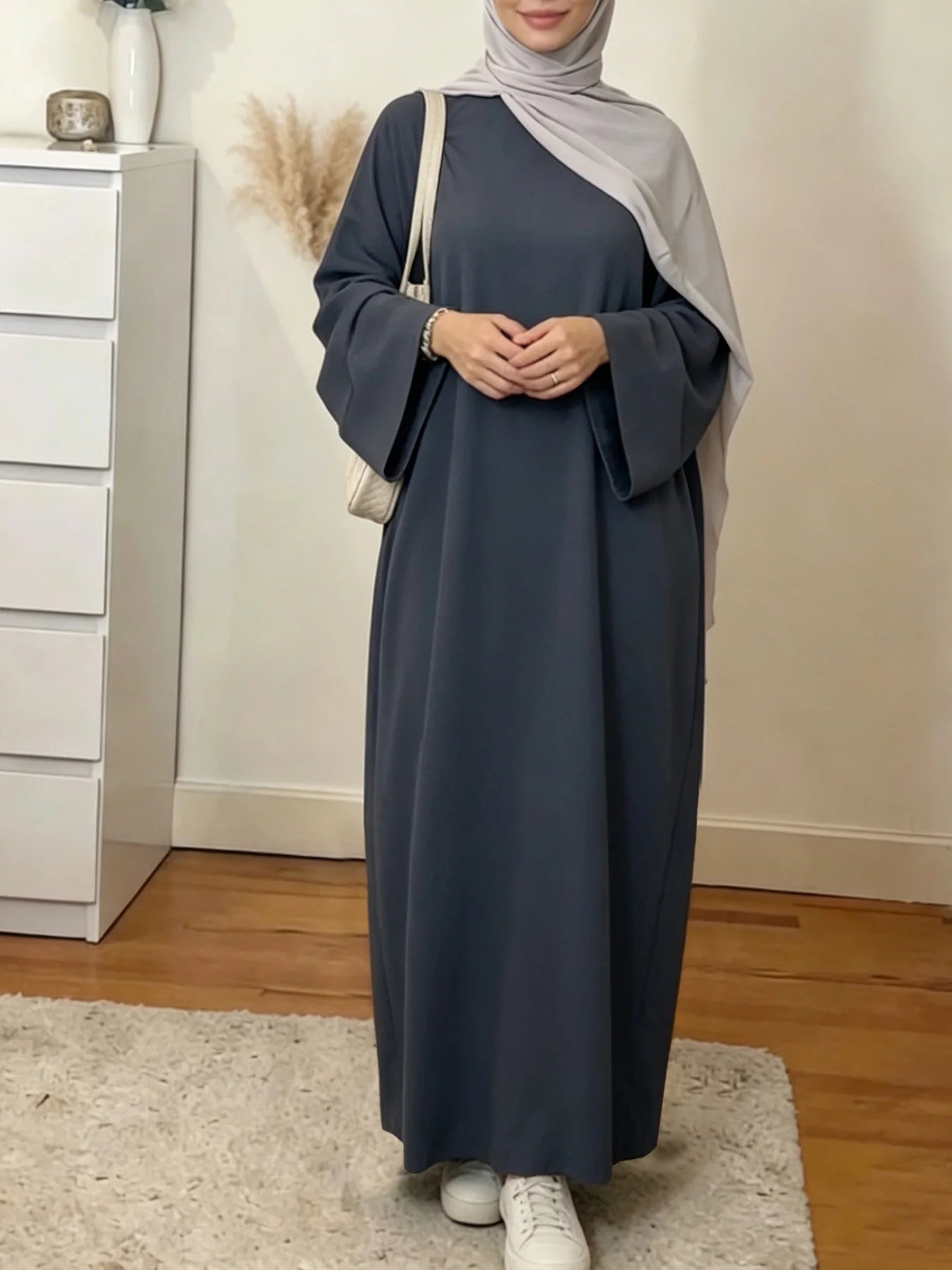 Solid Colour Maxi Abaya for Women – Loose Fit Long Sleeve Prayer Robe