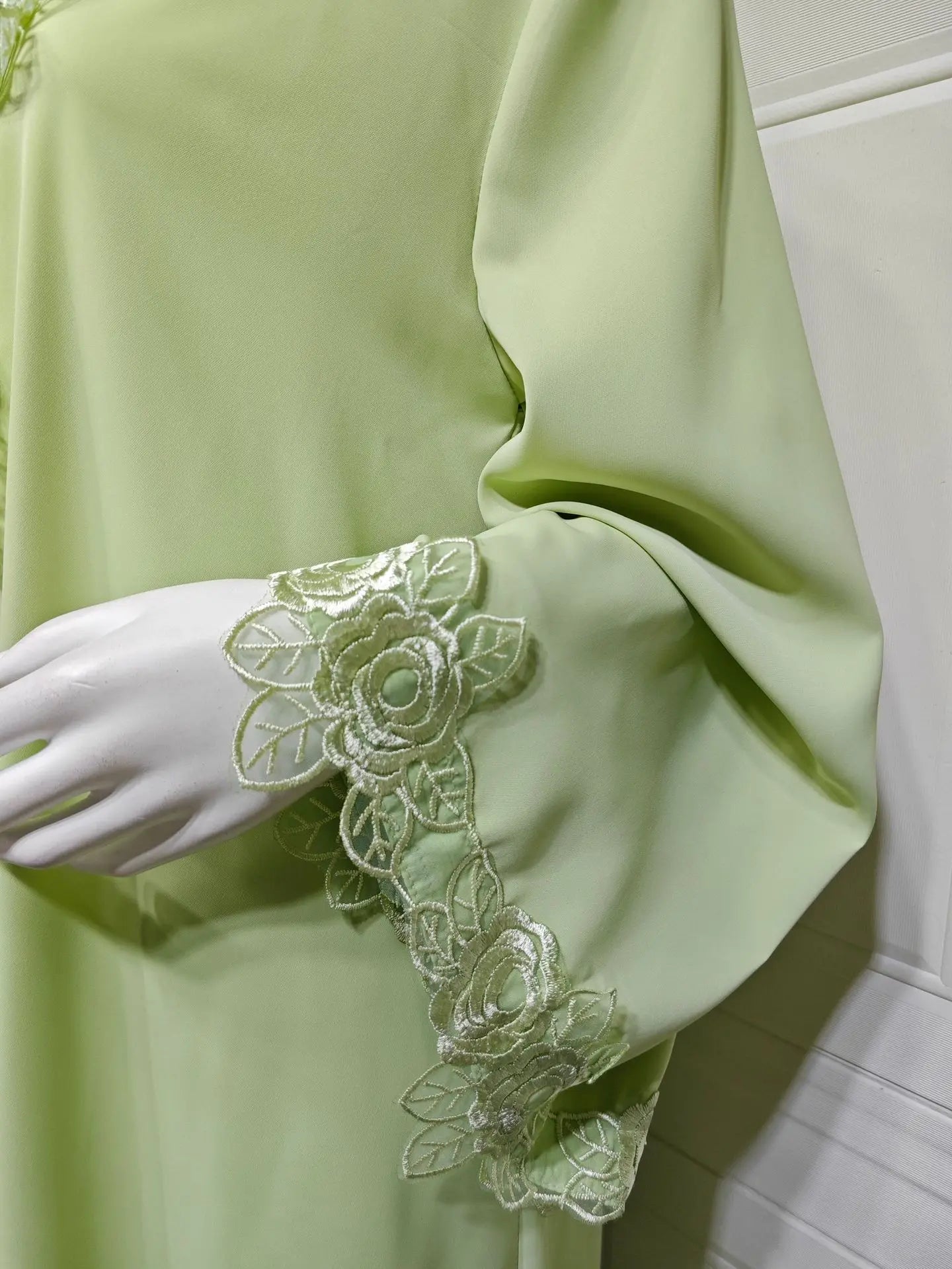 Embroidered Eid Cardigan Robe – Open Front Party Abaya in Green | AbayaVida