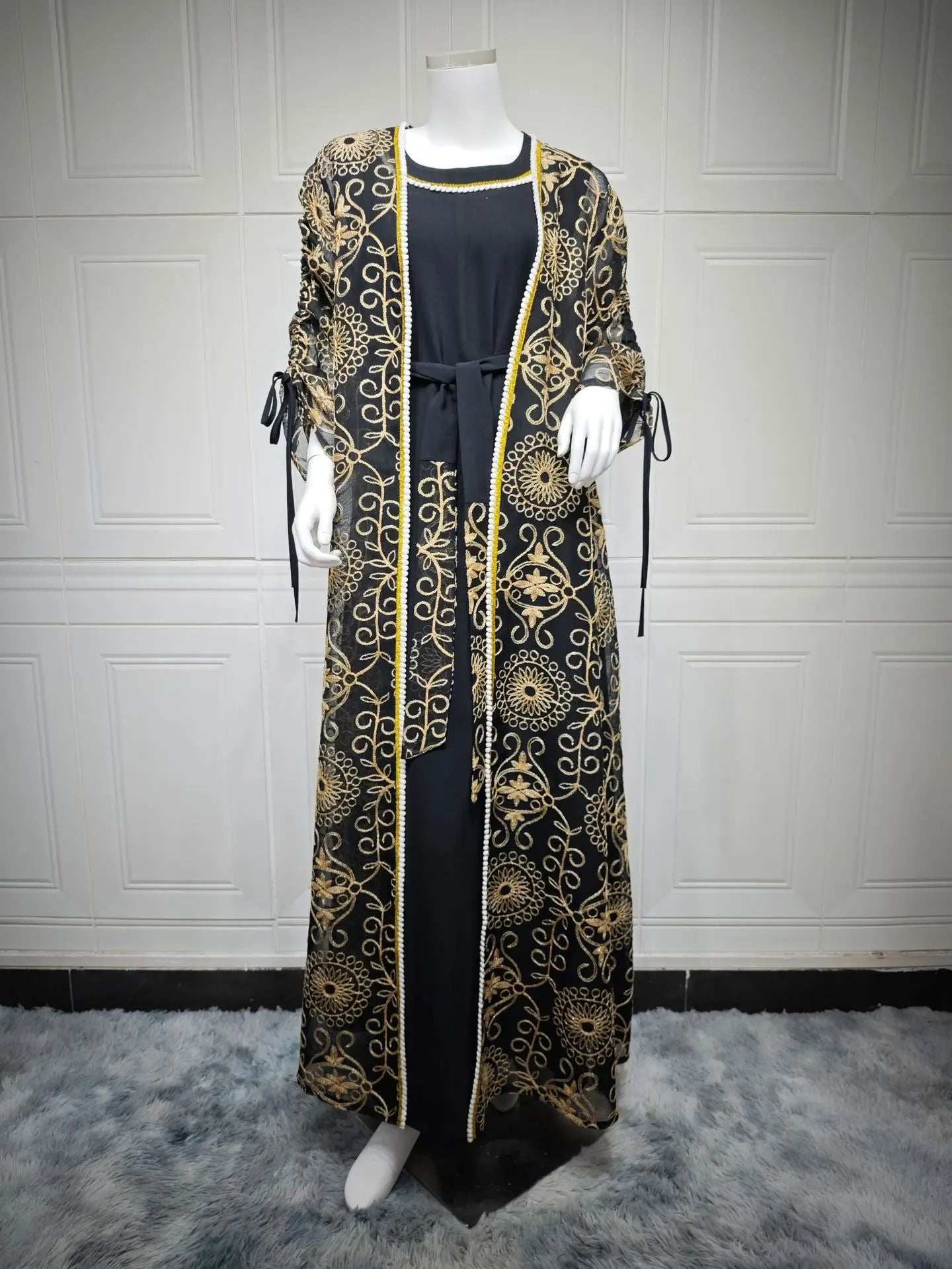Green Floral Embroidered Abaya - Abaya Vida