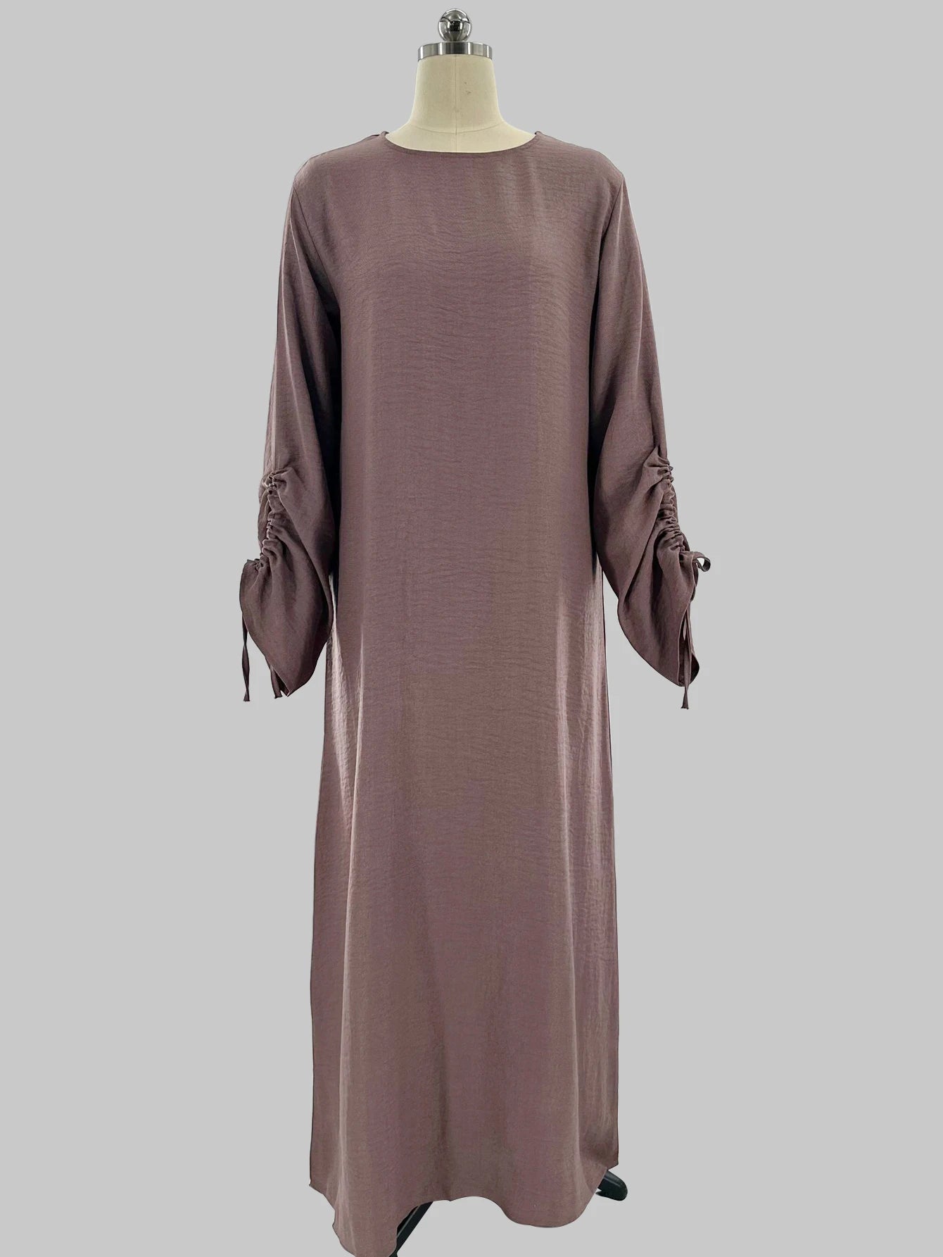 Lace-Up Sleeve Casual Robe – Closed Front Modest Dress - Black - M | AbayaVida