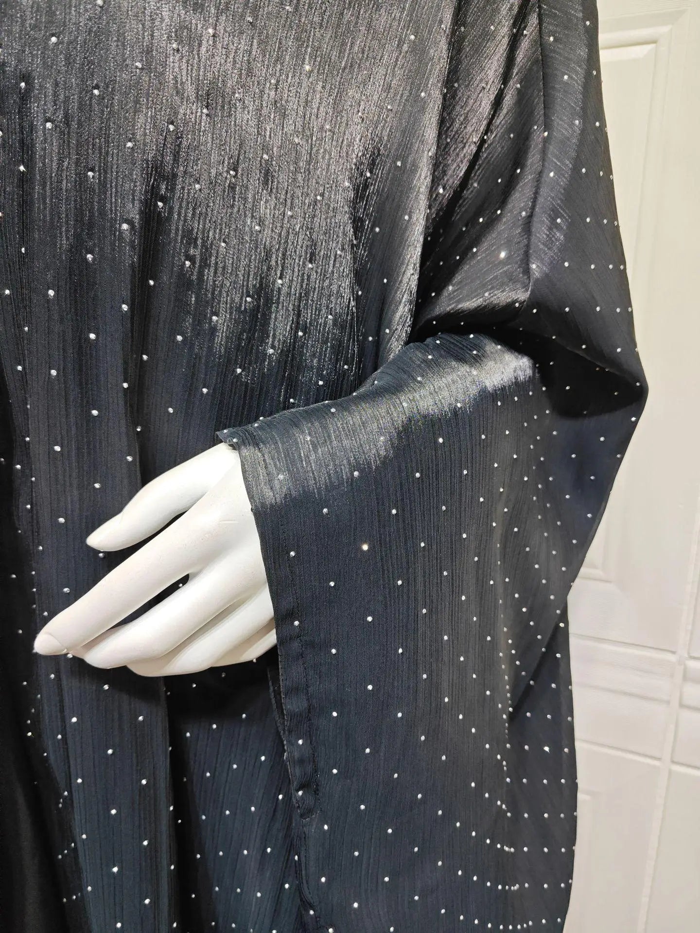 Luxurious Rhinestone Abaya Set with Headscarf – Draped Kaftan, One Size | AbayaVida