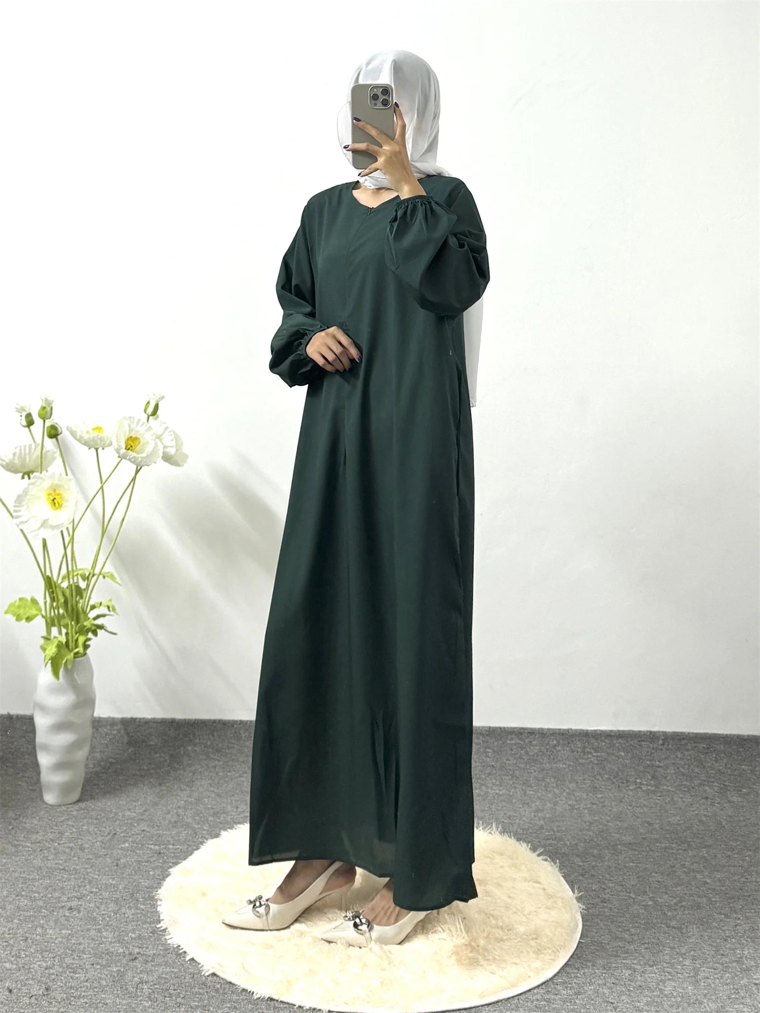 Printed Floral Maxi Prayer Dress – Side Pocket Robe | AbayaVida