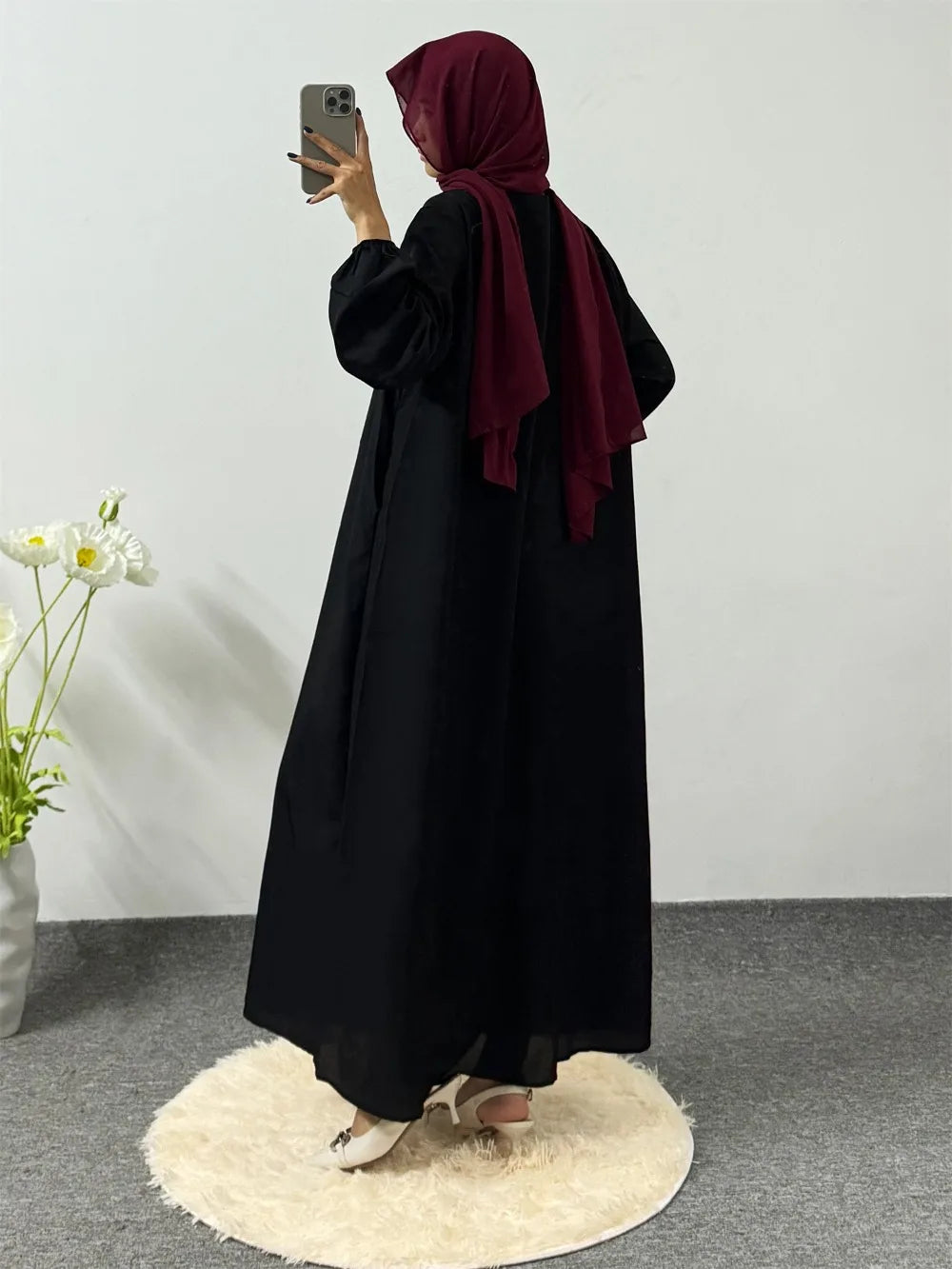 Printed Floral Maxi Prayer Dress – Side Pocket Robe - Floral | AbayaVida