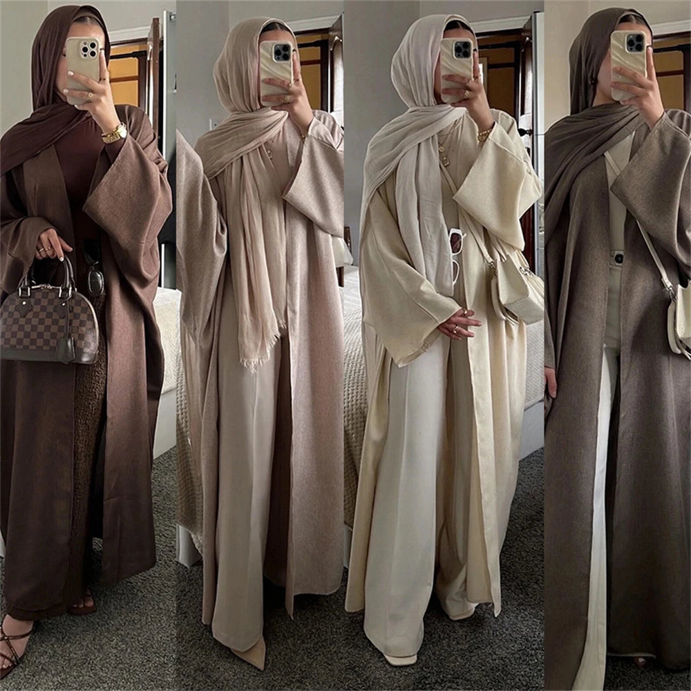 Cotton Linen Batwing Kimono Abaya for Women – Open Front Casual Cardigan Robe